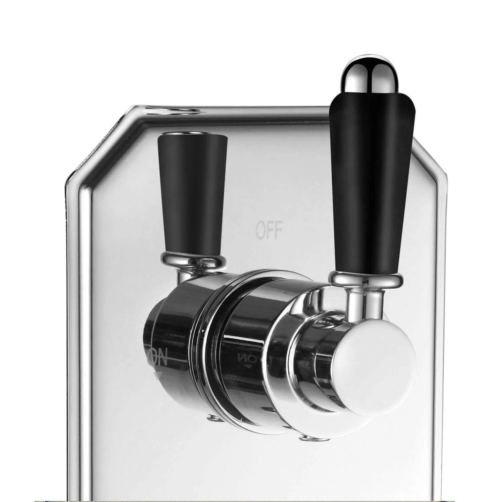 Regent traditional crosshead and black lever concealed thermostatic twin shower valve with 2 outlets - chrome - Image 3