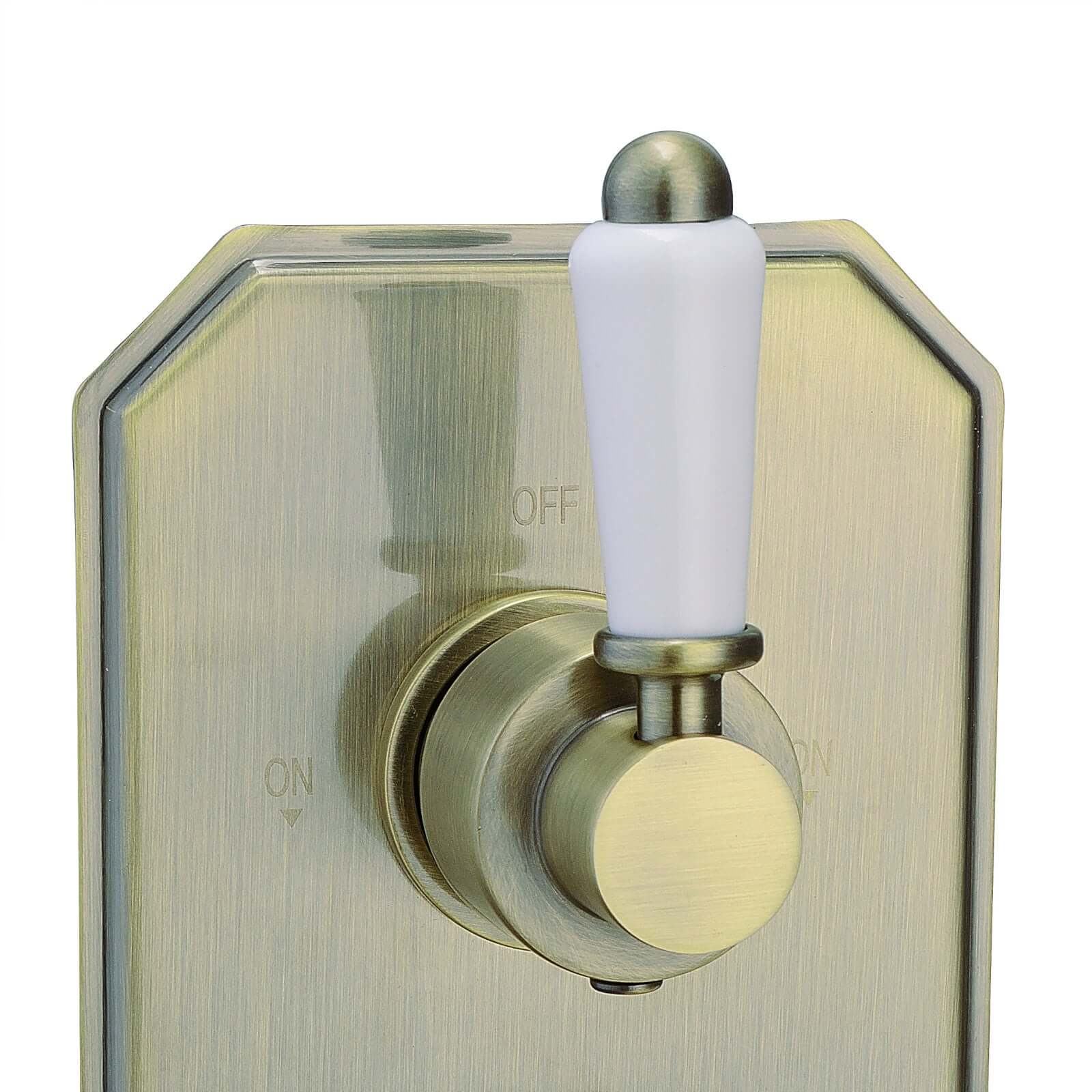 Regent traditional crosshead and lever concealed thermostatic twin shower valve with 2 outlets - antique brass - Image 3