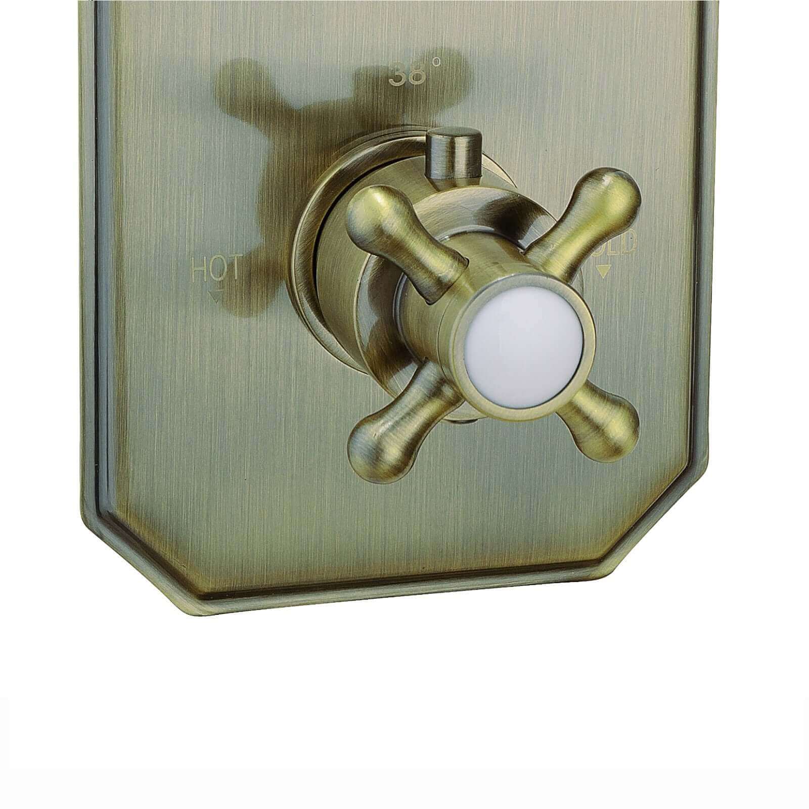 Regent traditional crosshead and lever concealed thermostatic twin shower valve with 2 outlets - antique brass - Image 4