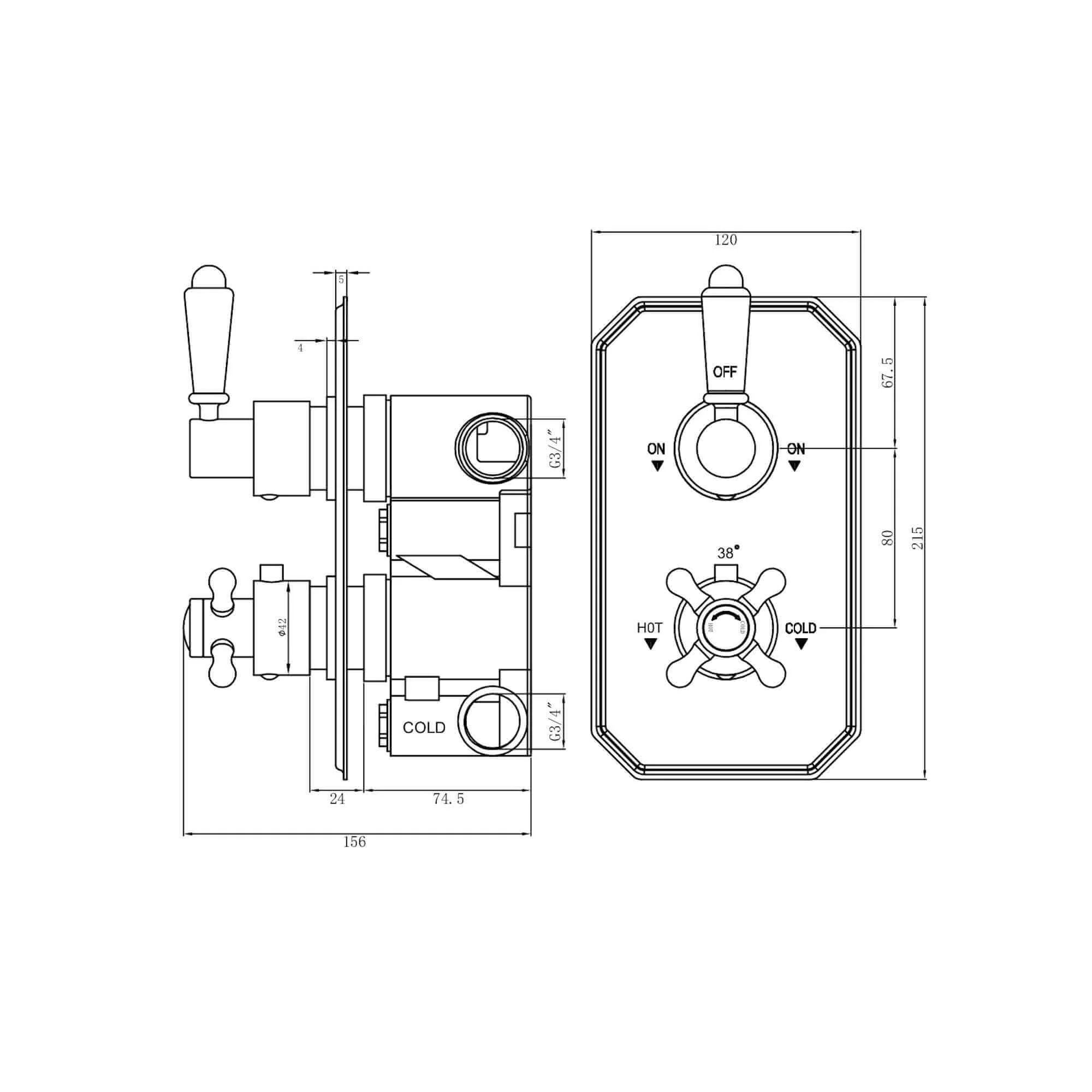 Regent Traditional Crosshead And White Lever Concealed Thermostatic Shower Set Incl. Twin Valve, Wall Fixed 8" Shower Head, Handshower Kit - Antique Brass (2 Outlet) - Image 10