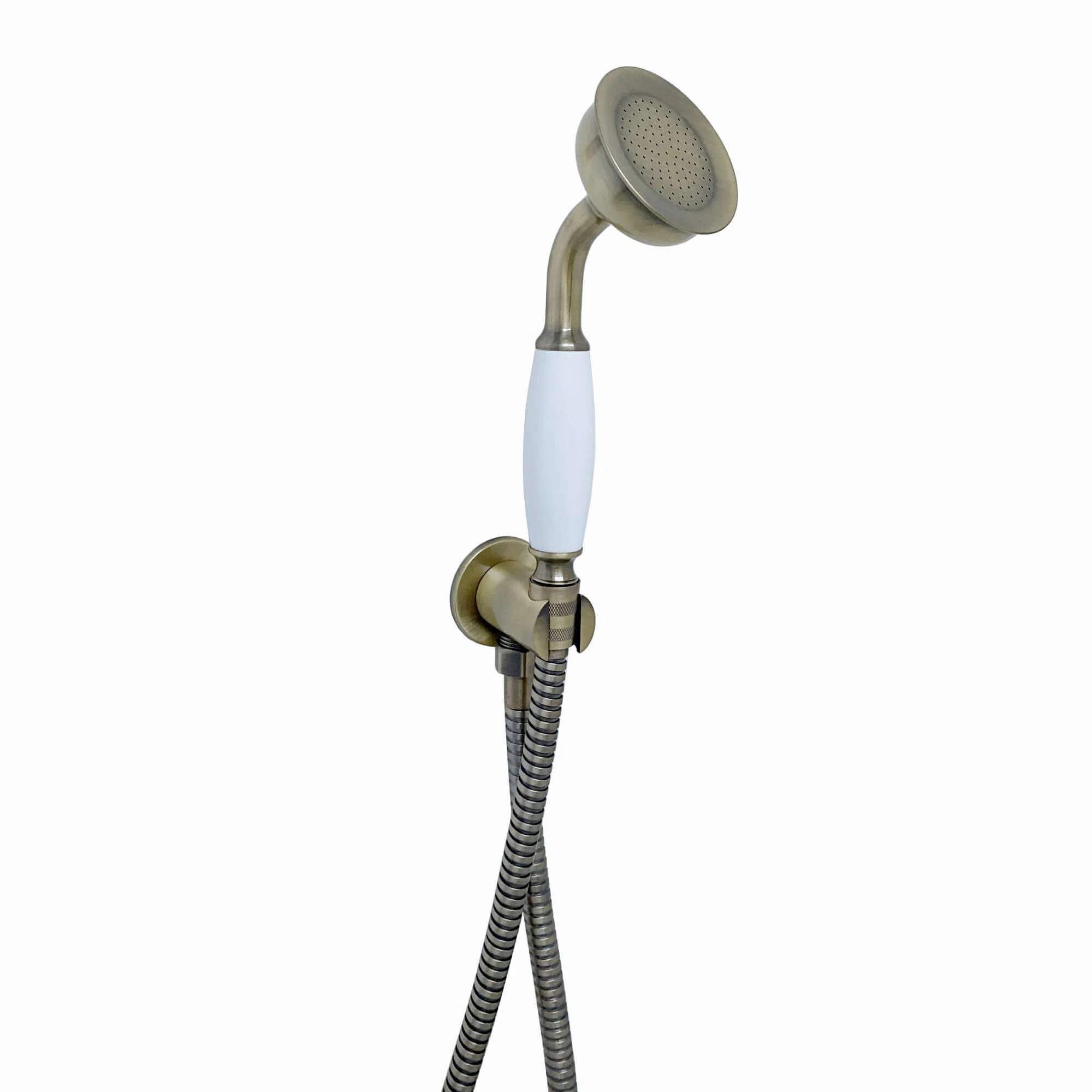 Regent Traditional Crosshead And White Lever Concealed Thermostatic Shower Set Incl. Twin Valve, Wall Fixed 8" Shower Head, Handshower Kit - Antique Brass (2 Outlet) - Image 6
