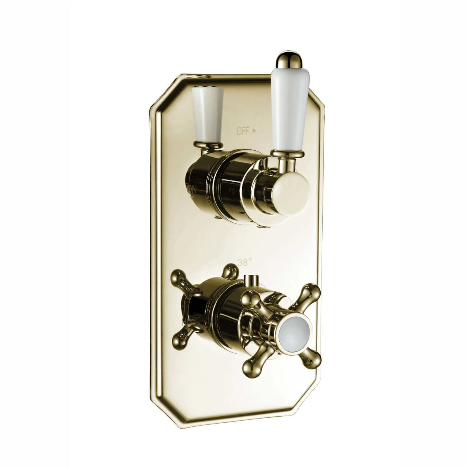 Regent Traditional Crosshead And White Lever Concealed Thermostatic Shower Set Wall Fixed 8" Shower Head - Gold (1 Outlet) - Image 6