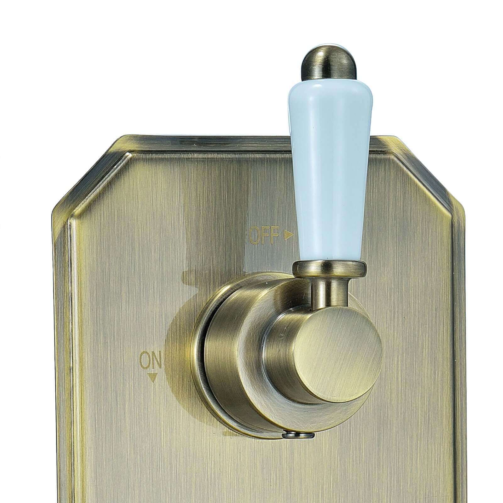 Regent traditional crosshead and white lever concealed thermostatic triple shower valve with 2 outlets - antique brass - Image 3