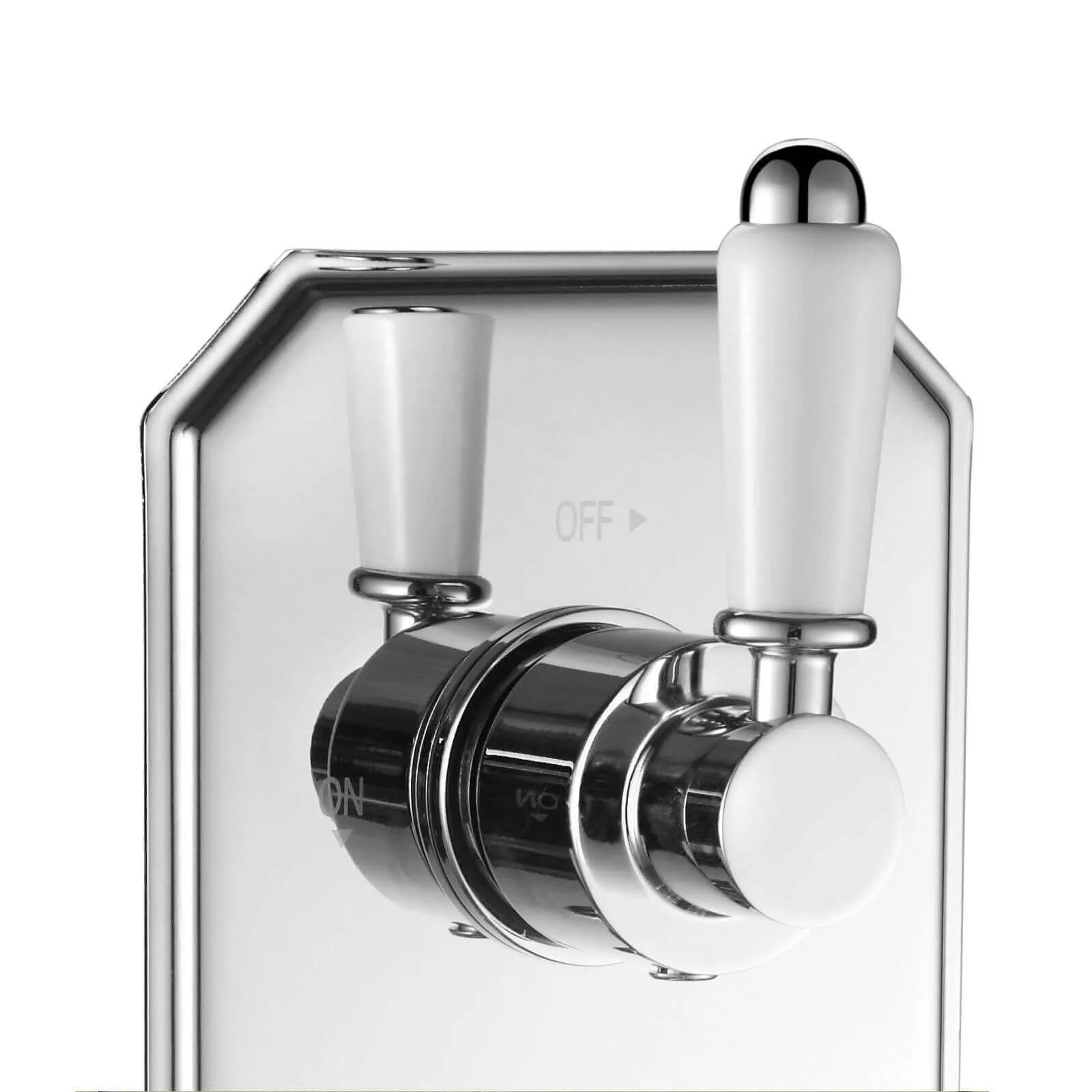 Regent traditional crosshead and white lever concealed thermostatic triple shower valve with 2 outlets - chrome - Image 3