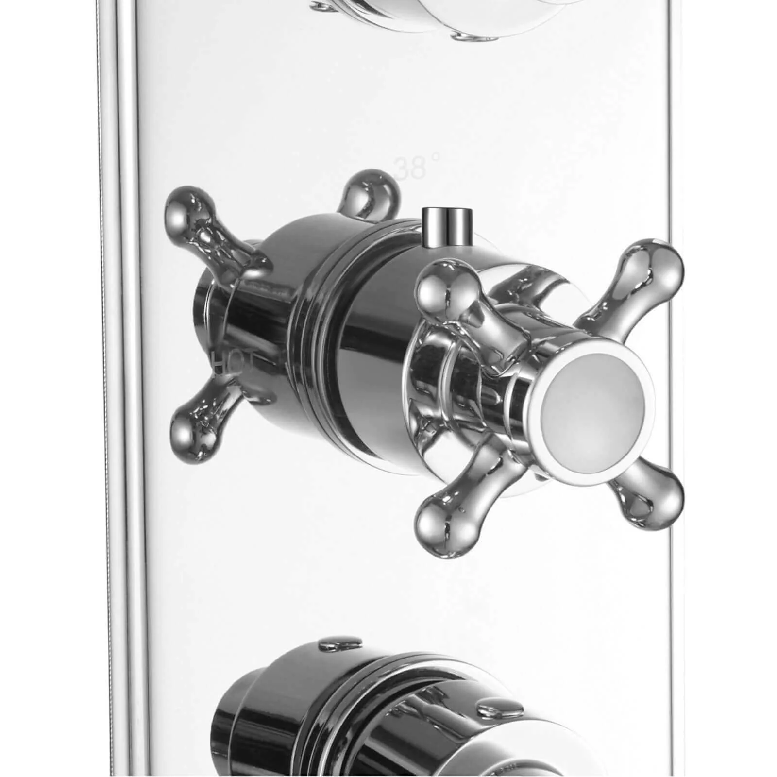 Regent traditional crosshead and white lever concealed thermostatic triple shower valve with 2 outlets - chrome - Image 4