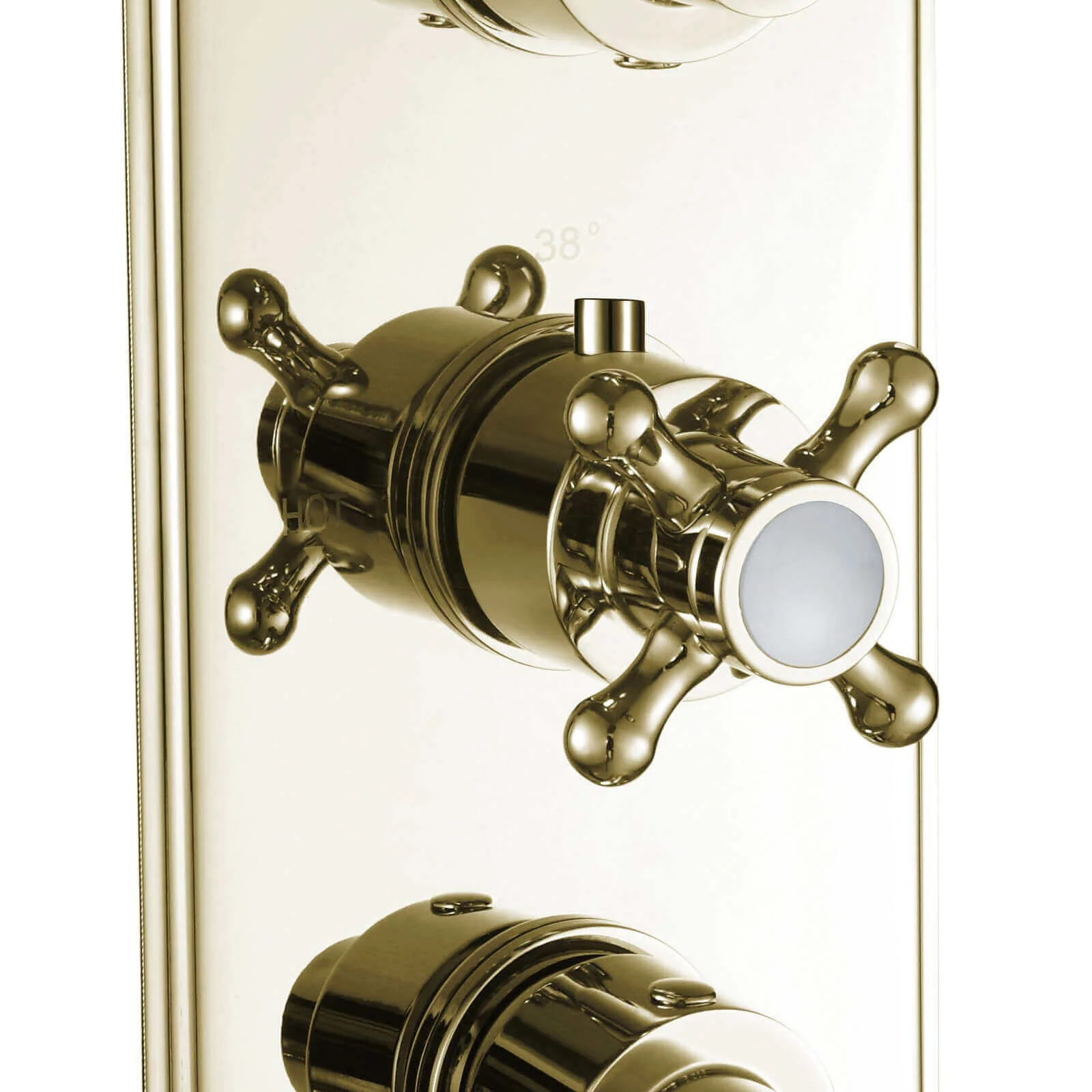 Regent traditional crosshead and white lever concealed thermostatic triple shower valve with 2 outlets - gold - Image 4