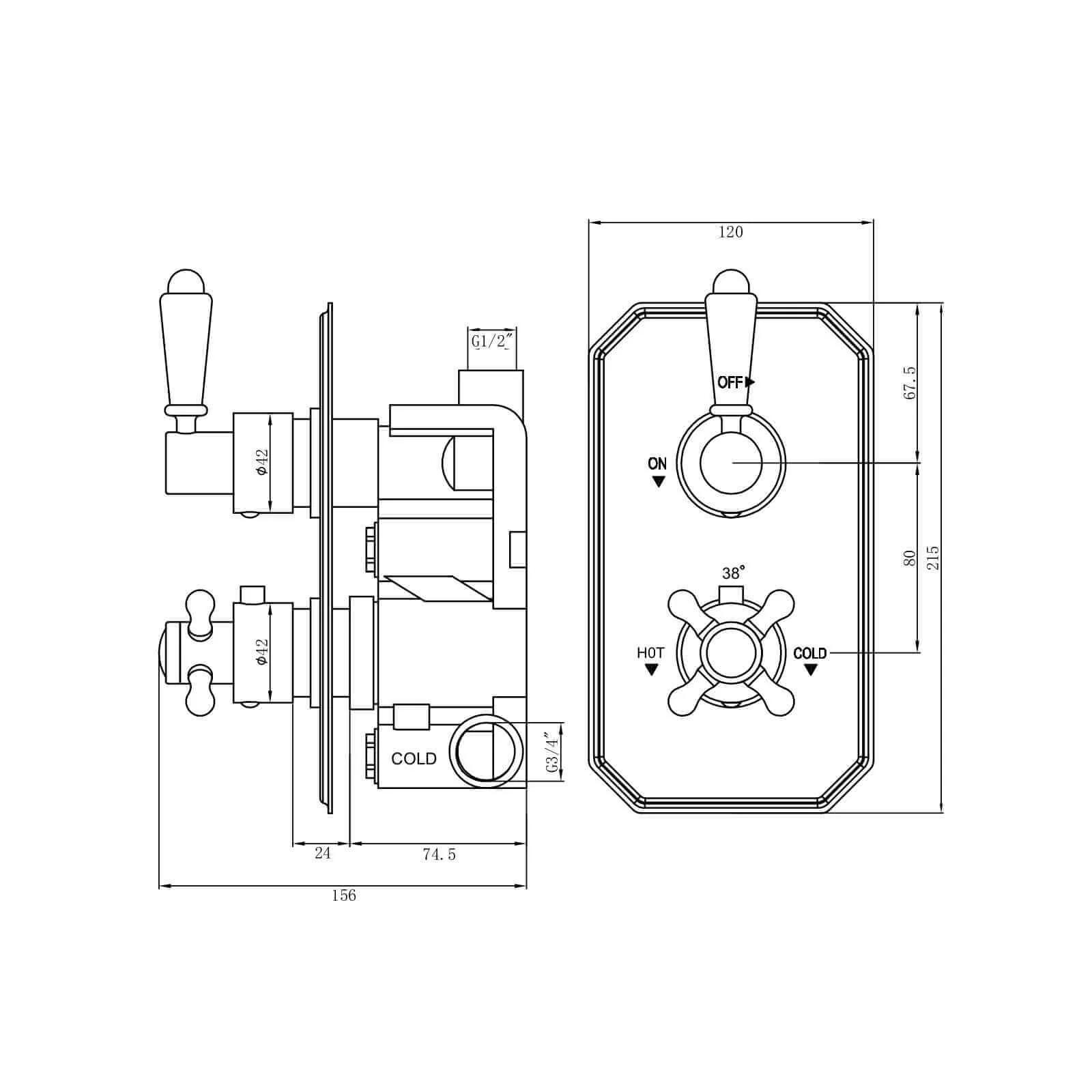 Regent traditional crosshead and white lever concealed thermostatic twin shower valve with 1 outlet - chrome - Image 8