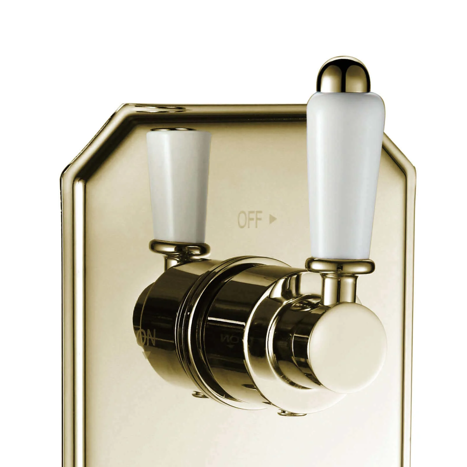 Regent traditional crosshead and white lever concealed thermostatic twin shower valve with 1 outlet - gold - Image 3