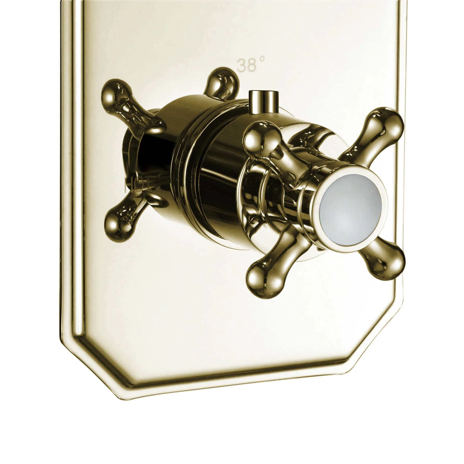 Regent traditional crosshead and white lever concealed thermostatic twin shower valve with 1 outlet - gold - Image 4