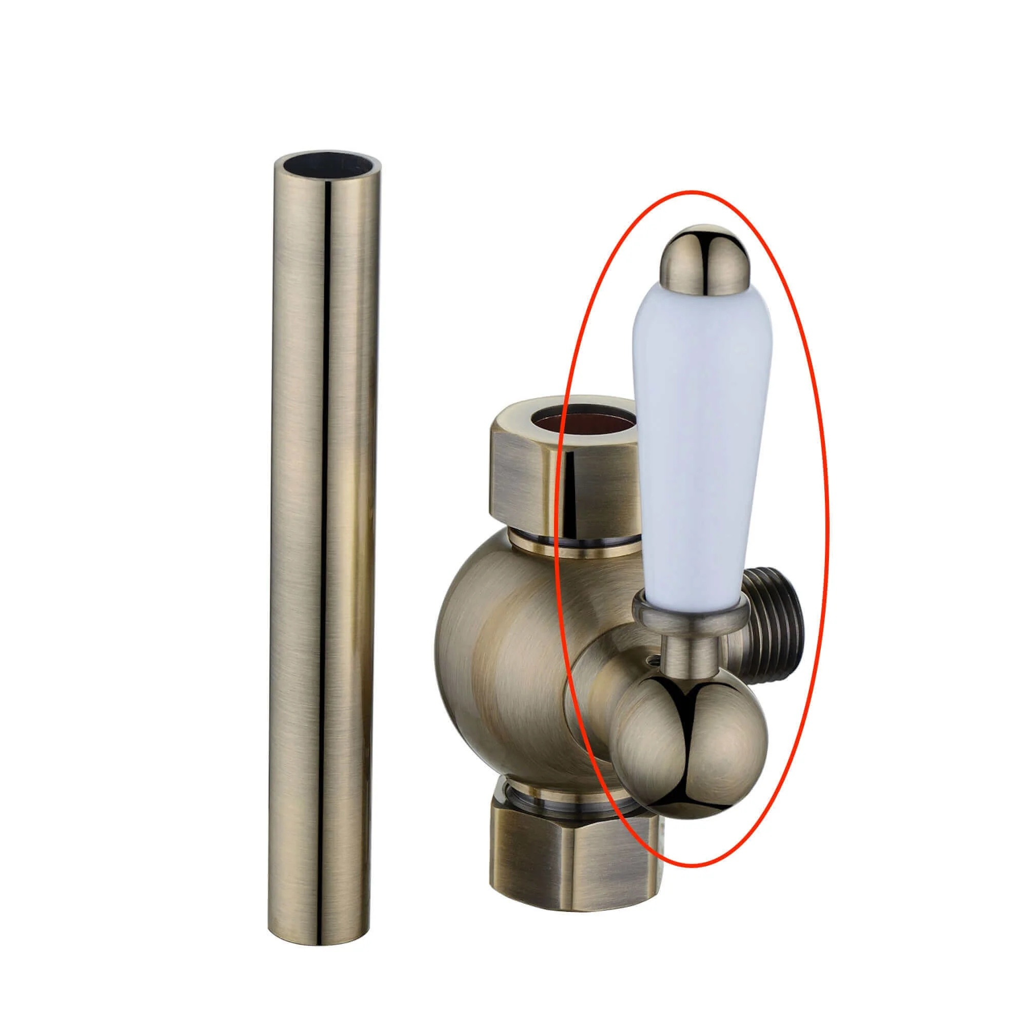 Replacement white ceramic lever with housing and grub screw for D05 - antique brass - Image 2
