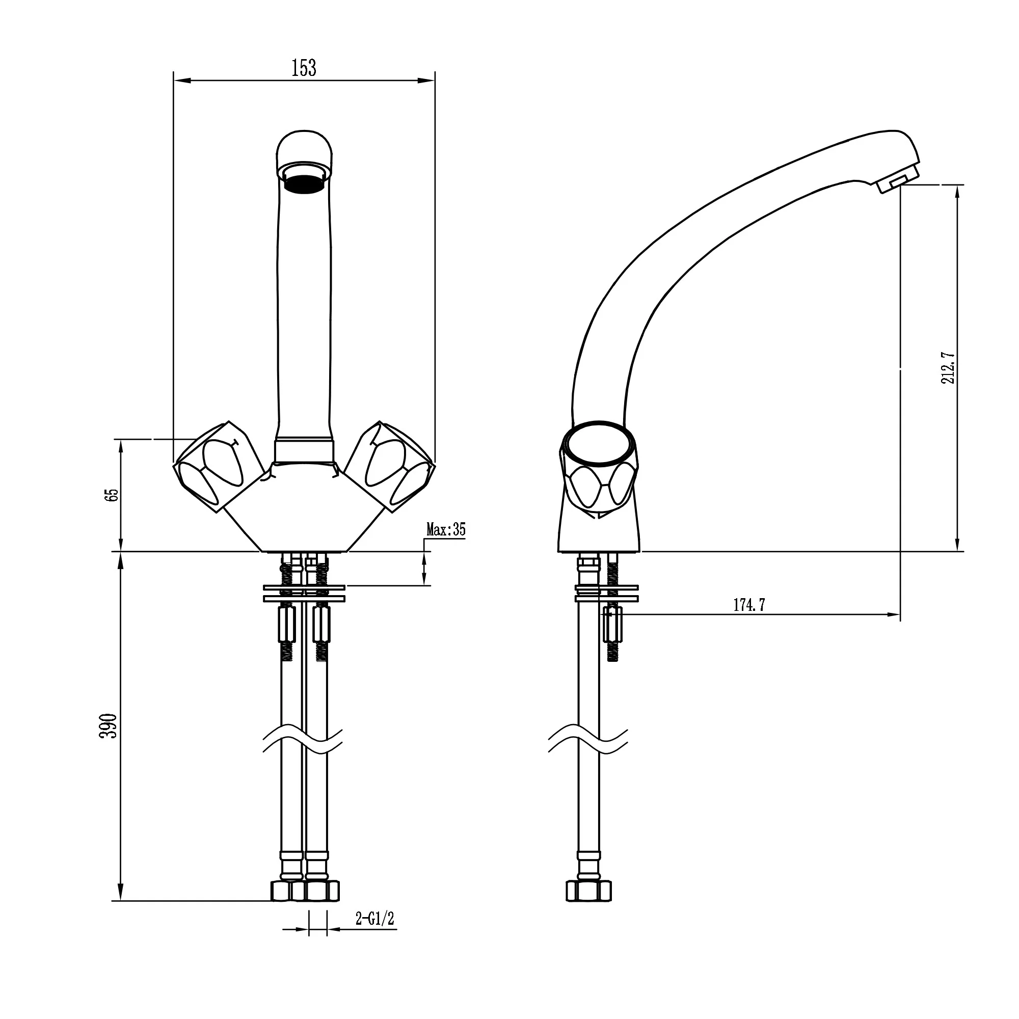 Richmond kitchen sink mixer tap twin round knobs - cream - Image 3