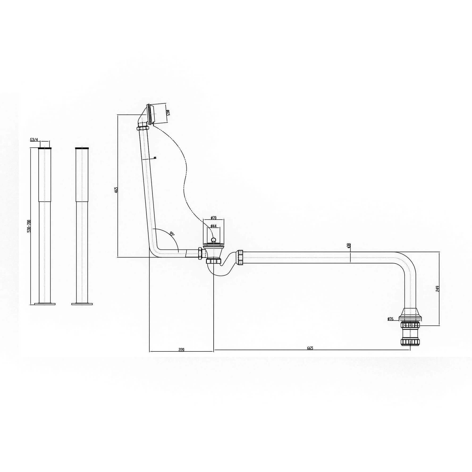Roll top bath pack incl. exposed bath waste, shrouds and bath trap - gold - Image 5