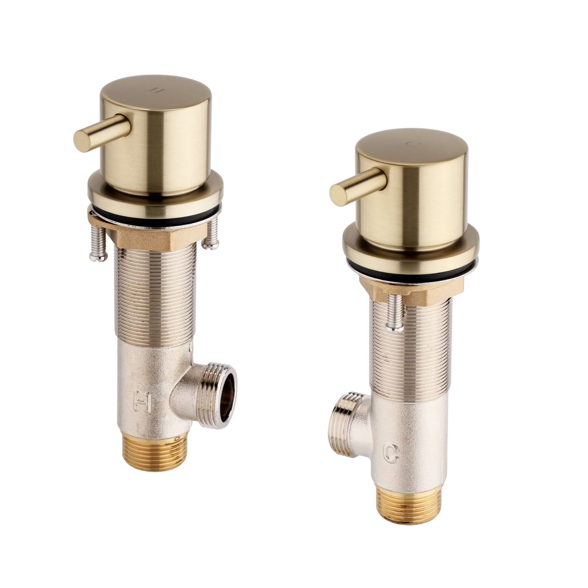 Round 3/4" deck bath side valves (pair) - brushed brass - Image 2