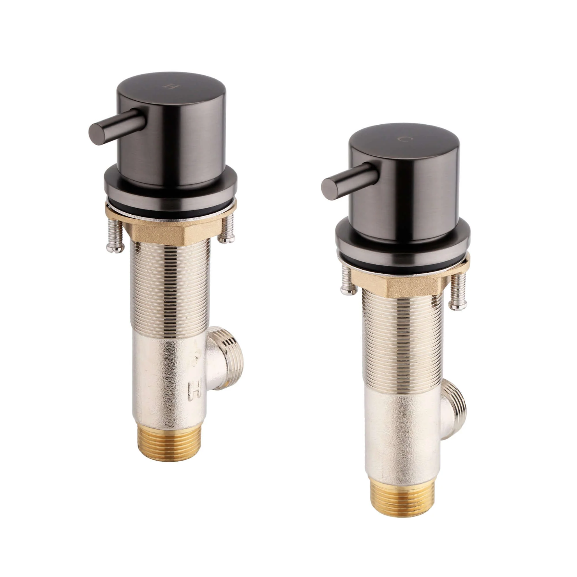 Round 3/4" deck bath side valves (pair) - gunmetal grey - Image 2