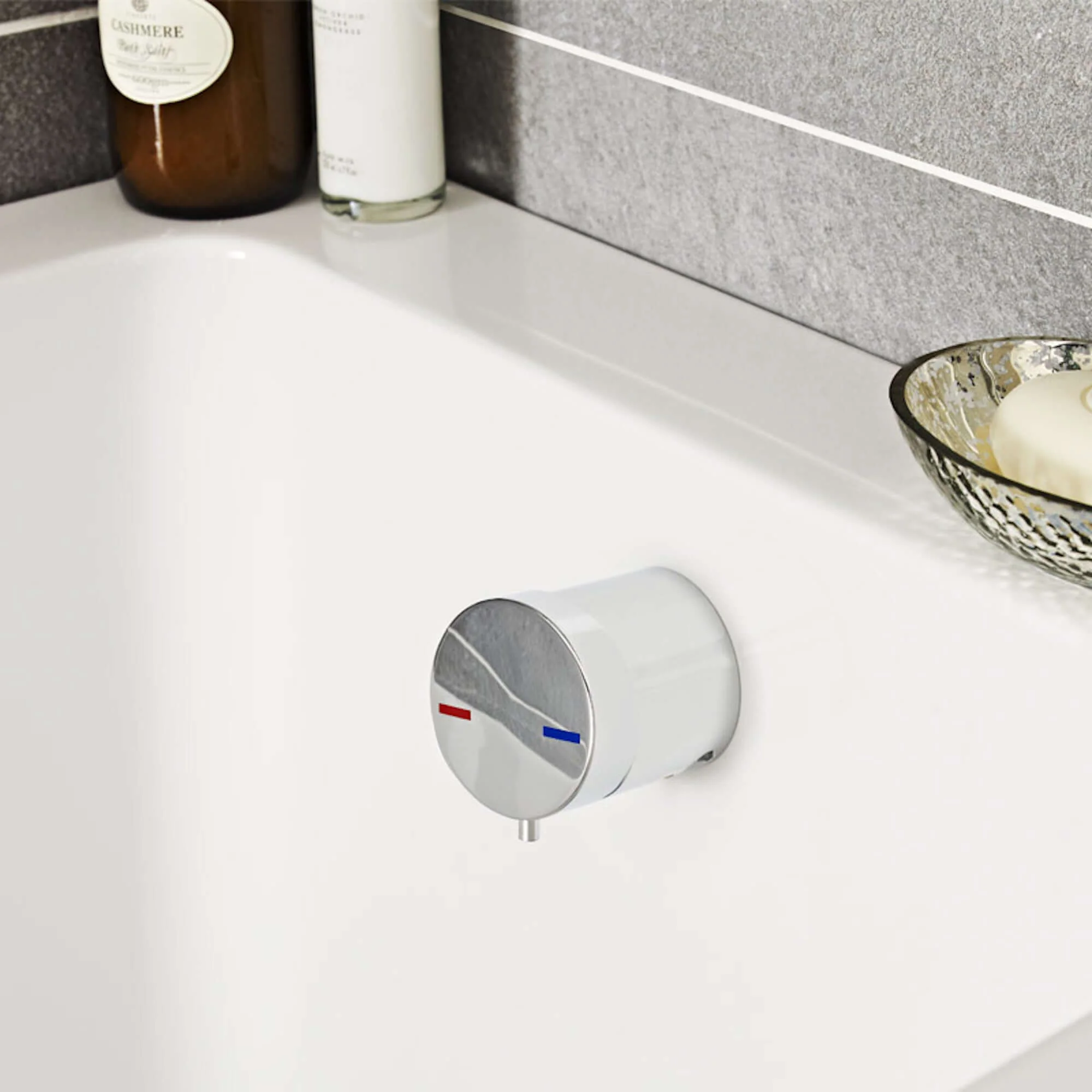 Round temperature control bath mixer filler with overflow and clicker waste - chrome - Image 3