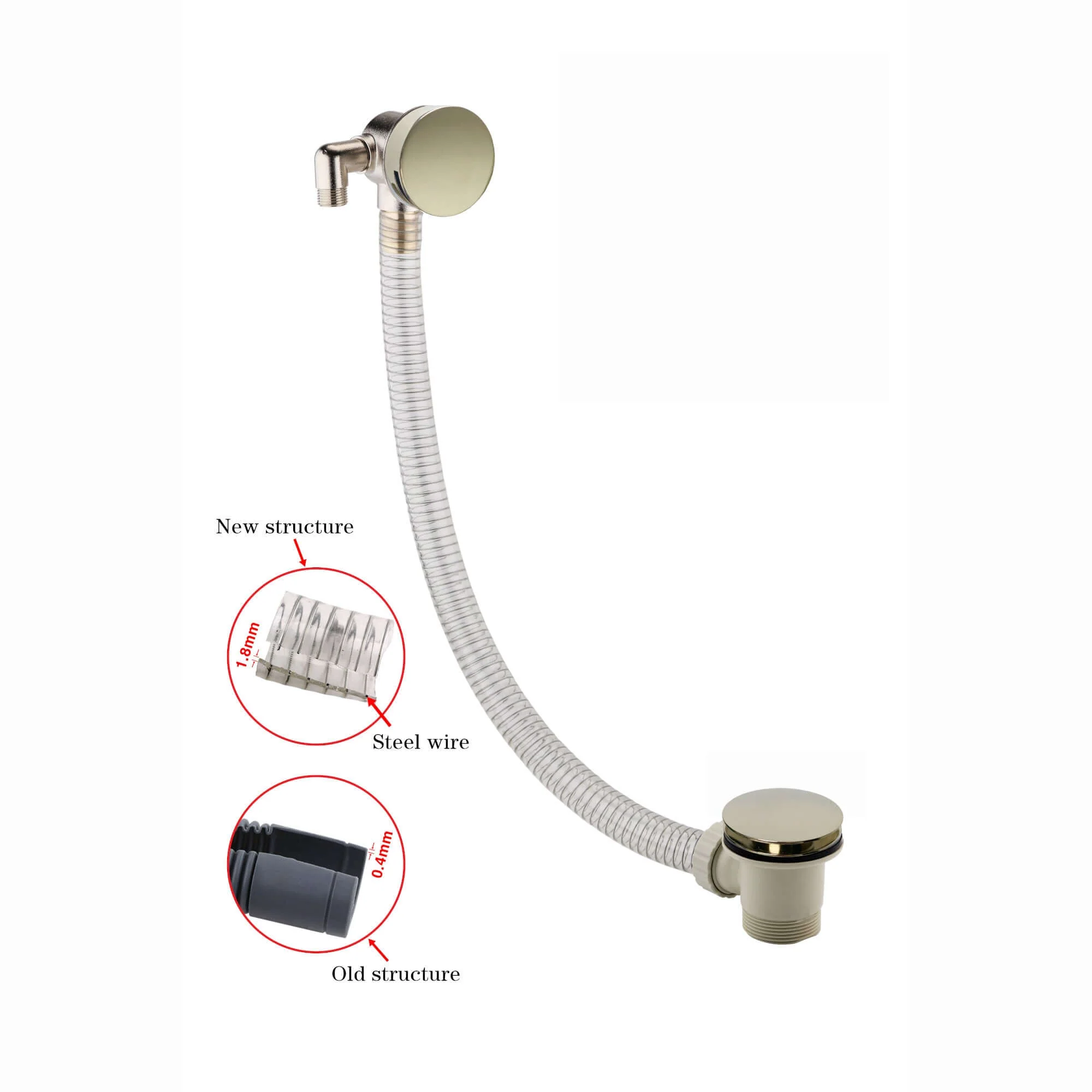 Round Bath Filler with Easy Clean Sprung Waste & Overflow - Gold - Image 3