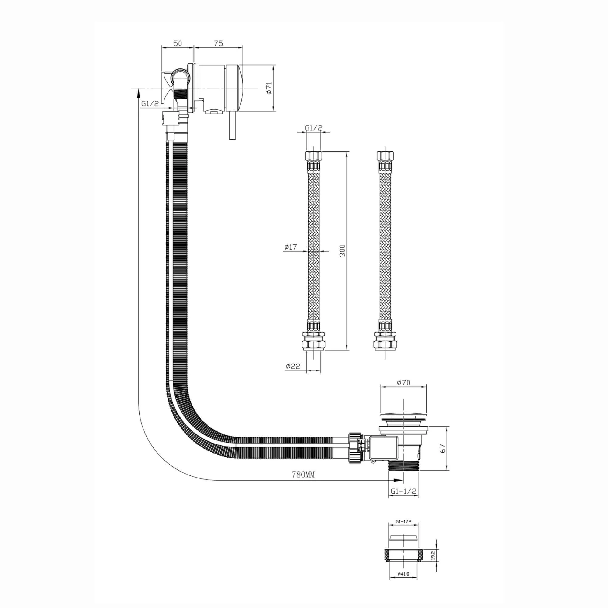 Round freeflow bath filler with overflow and pop up waste - matt black - Image 6
