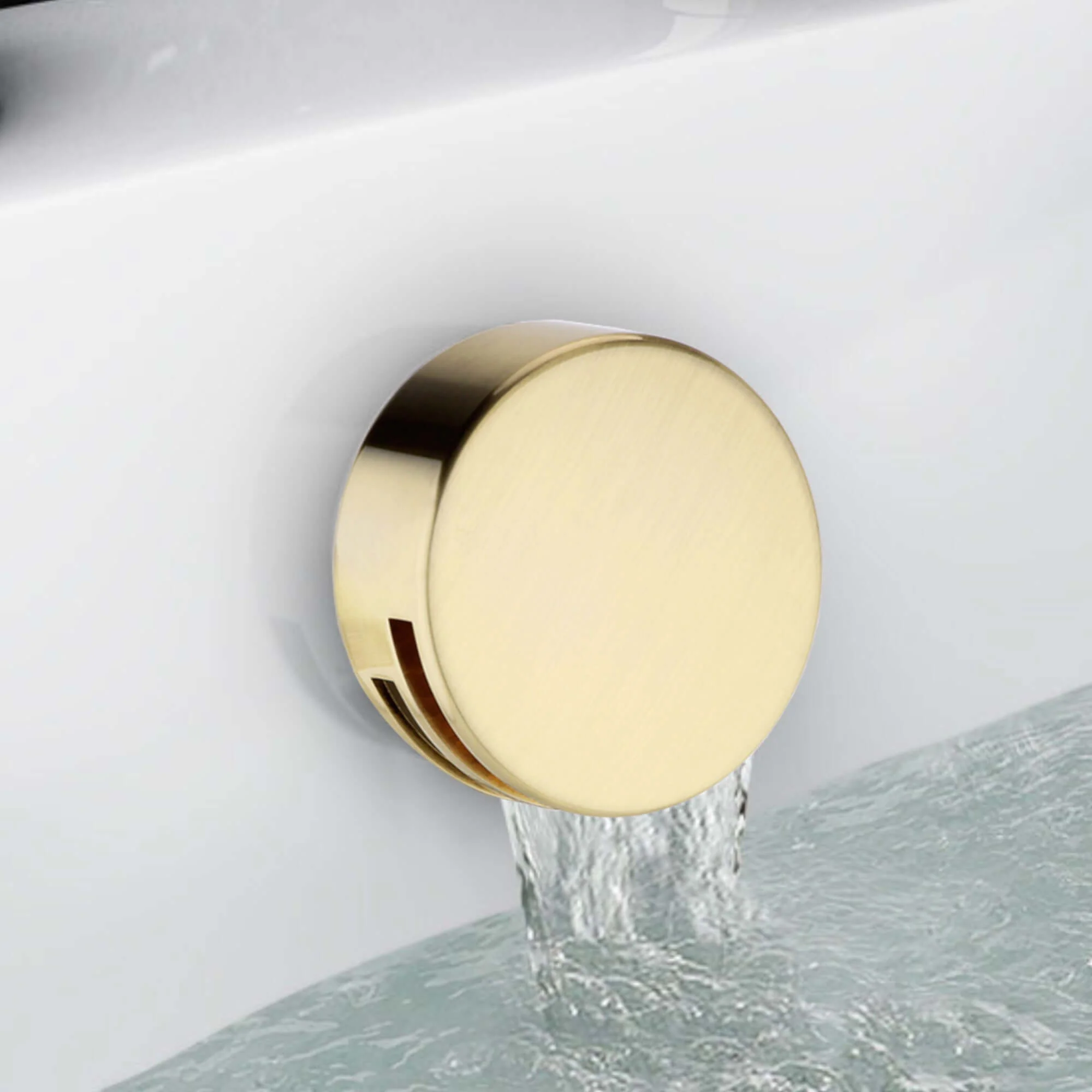 Round overflow bath filler with 3/4" deck bath side valves (pair) - brushed brass - Image 2