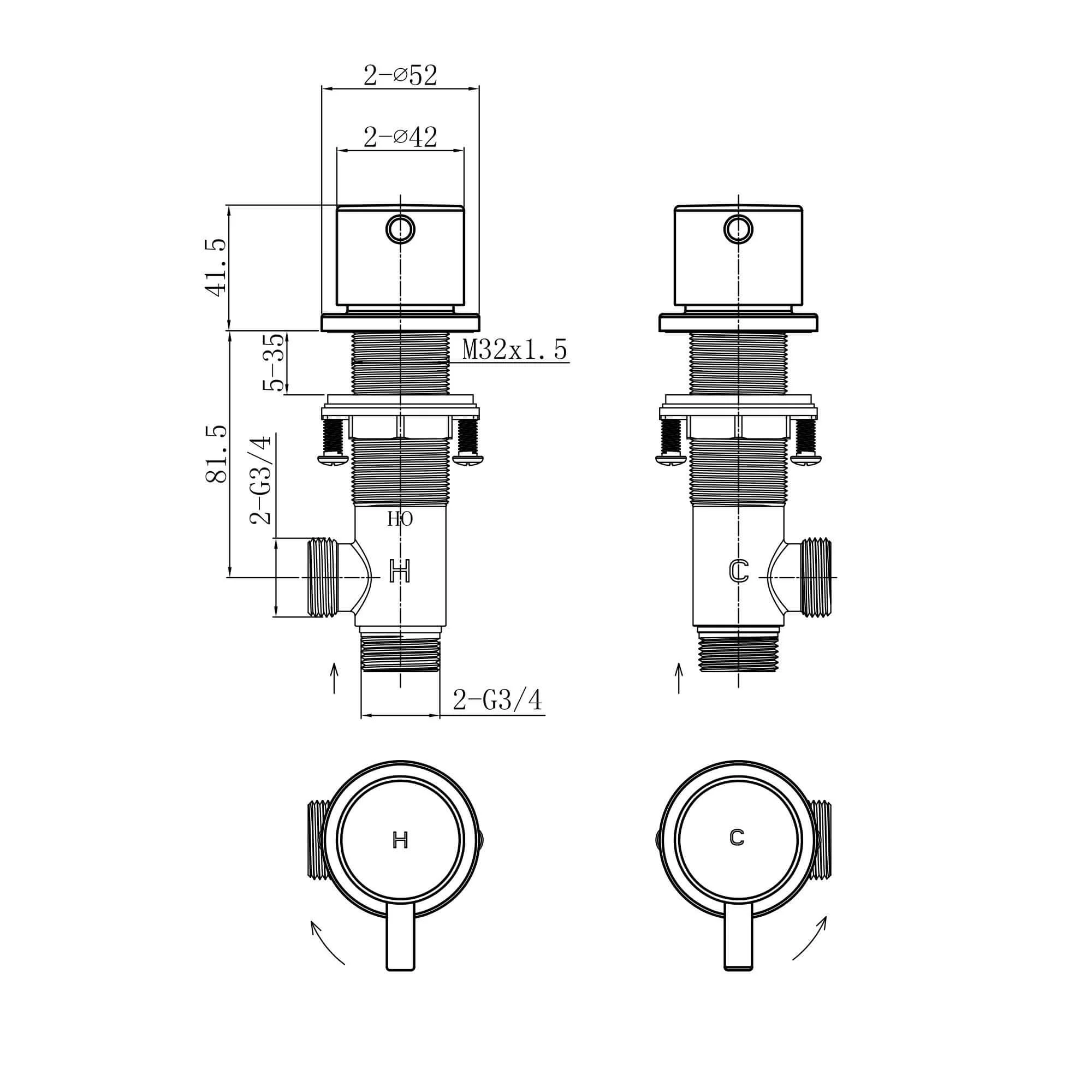 Round overflow bath filler with 3/4" deck bath side valves (pair) - gunmetal grey - Image 5