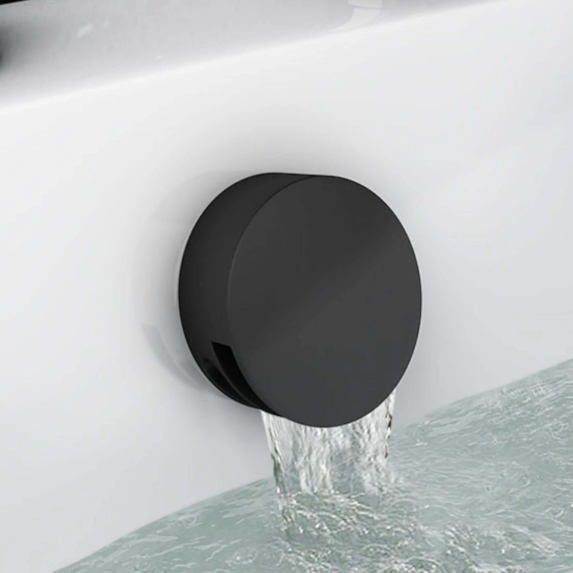 Round overflow bath filler with 3/4" deck bath side valves (pair) - matt black - Image 2