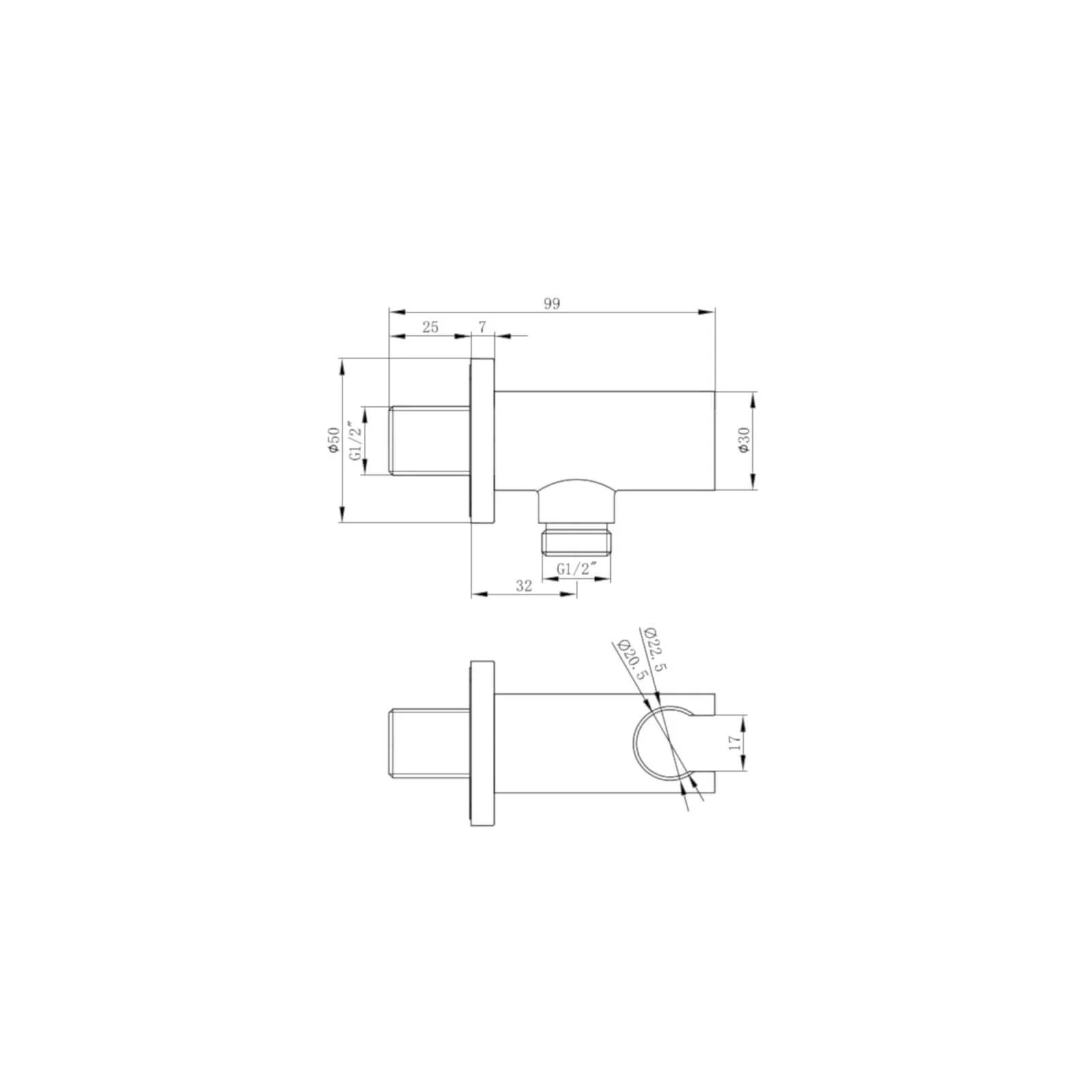 Round shower outlet elbow with holder for handheld shower head - chrome - Image 3