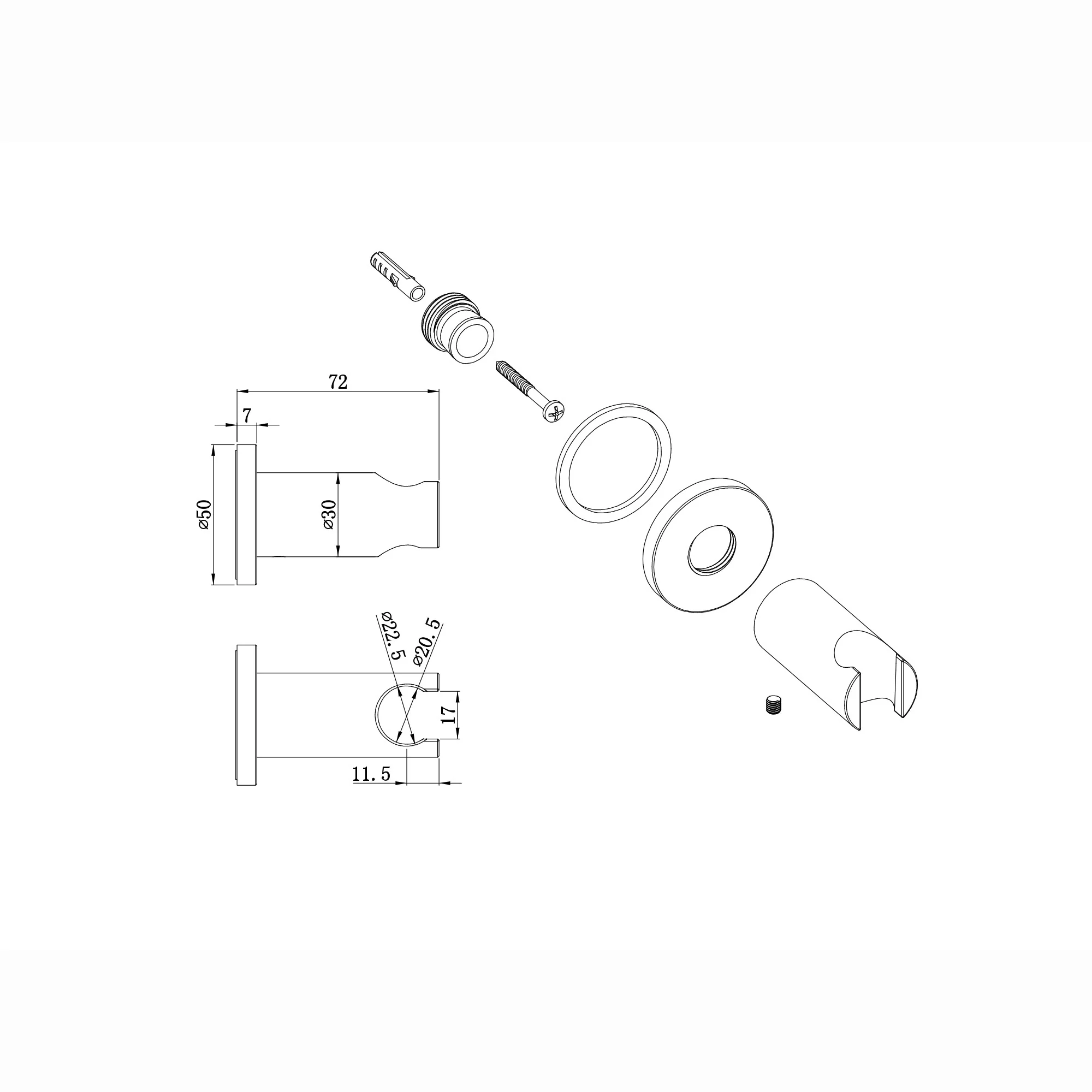 Round wall bracket for shower heads solid brass - brushed brass - Image 2