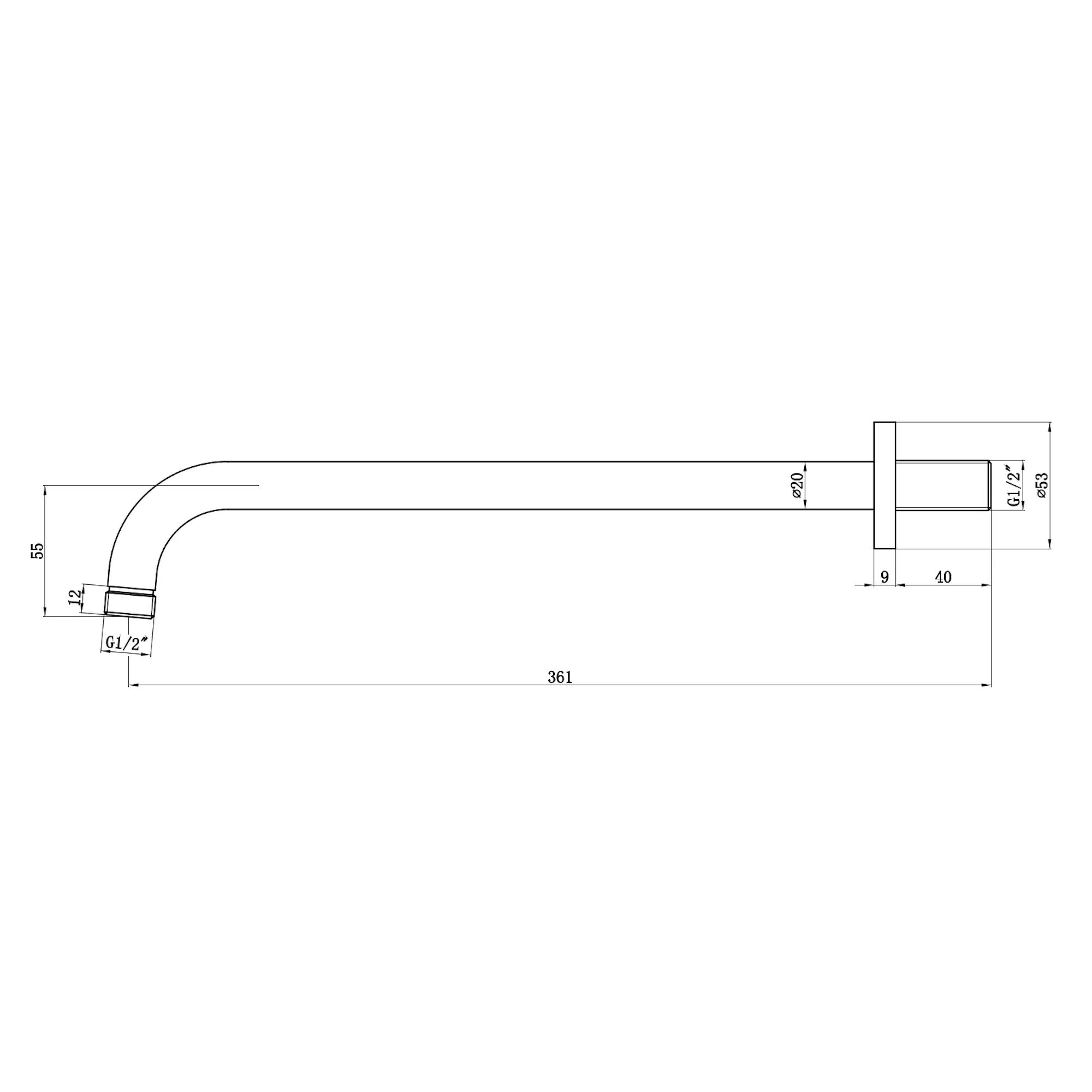 Round wall mounted shower arm 320mm - gunmetal grey - Image 2