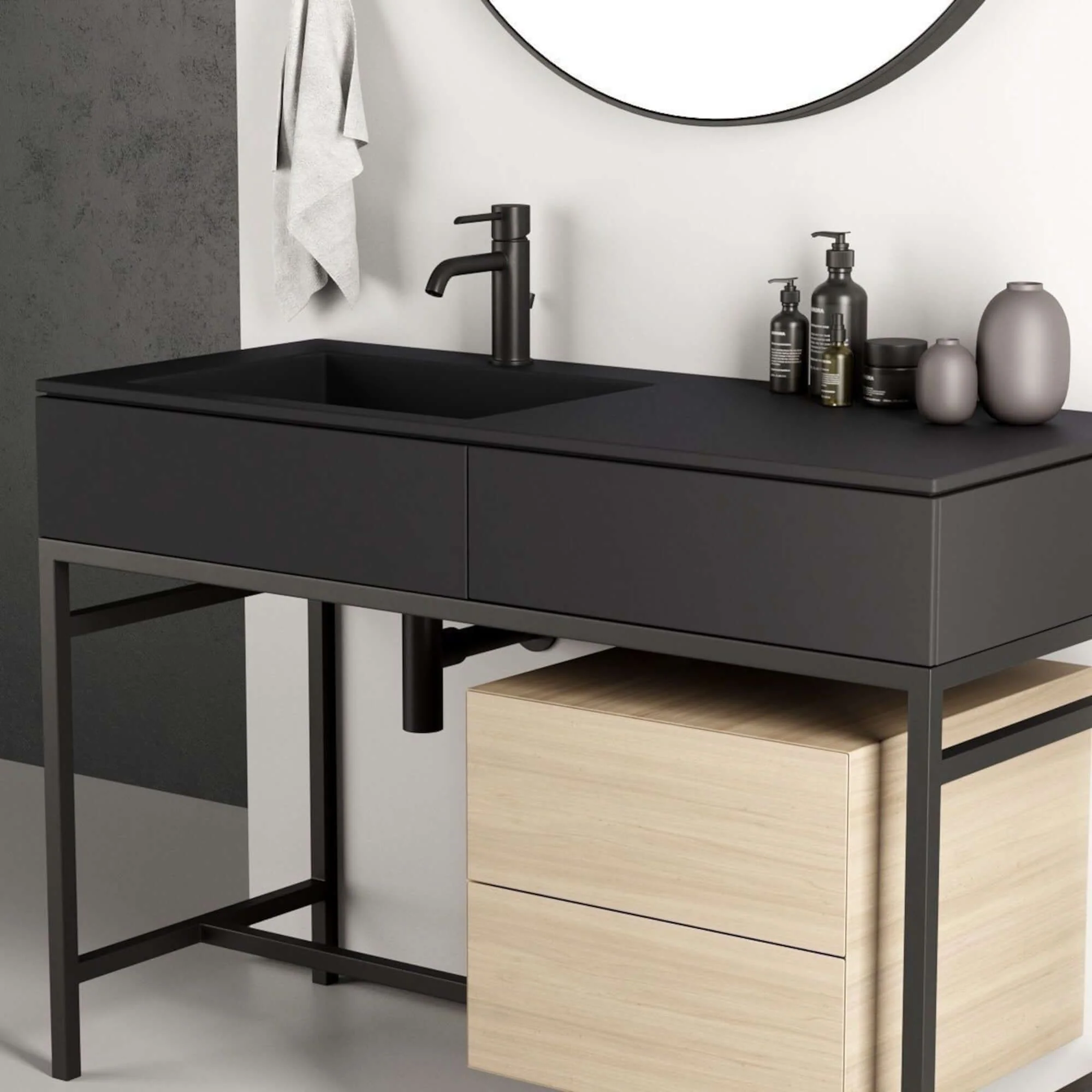 Round washbasin sink bottle trap waste - matt black - Image 2