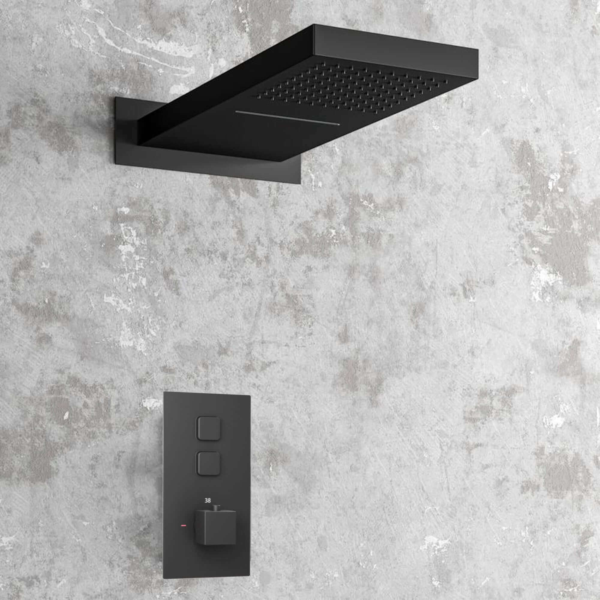 Spello Square Thermostatic Concealed Shower Set with Dual Overhead Shower - Black - Image 4