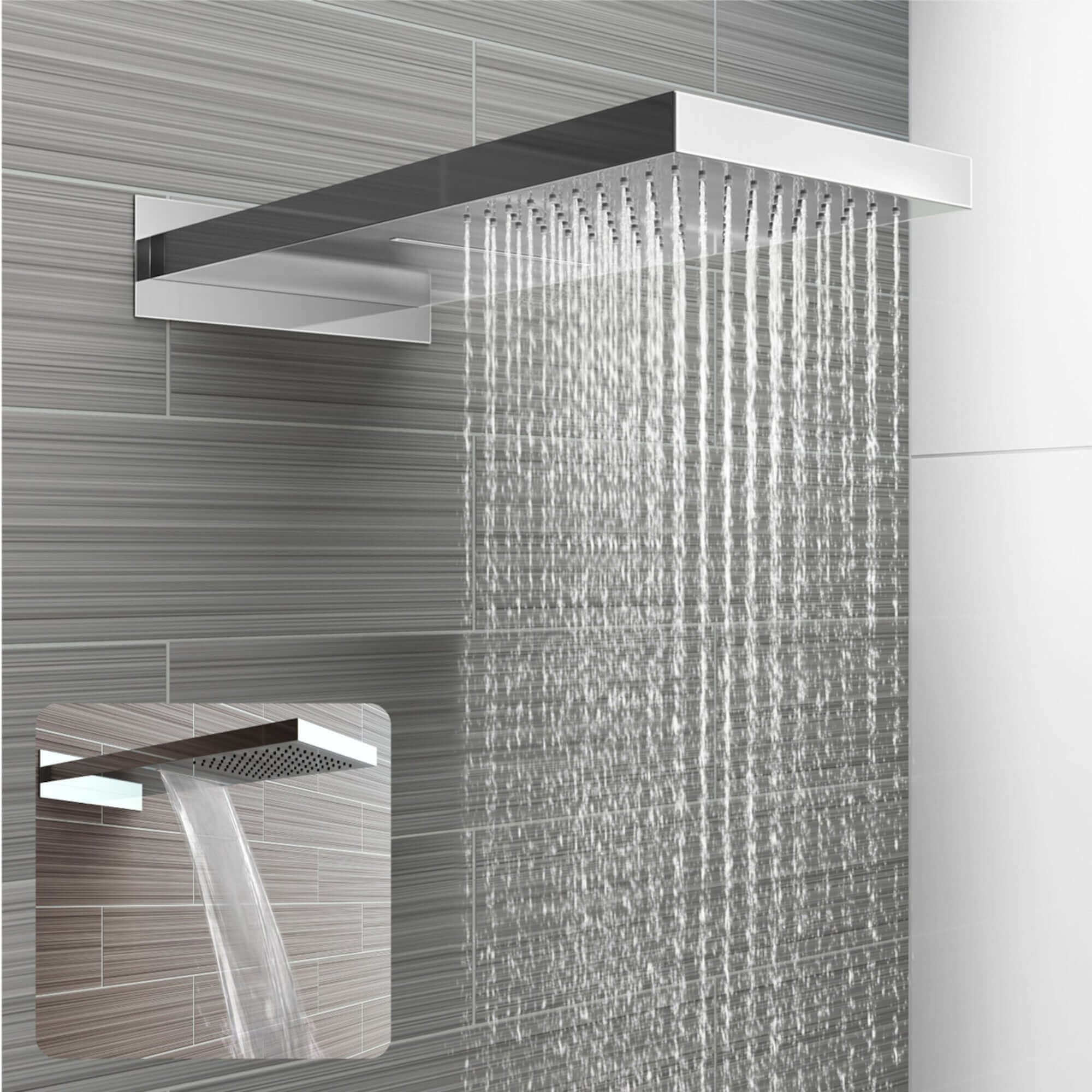 Spello Square Thermostatic Concealed Shower Set with Dual Overhead Shower - Chrome - Image 2