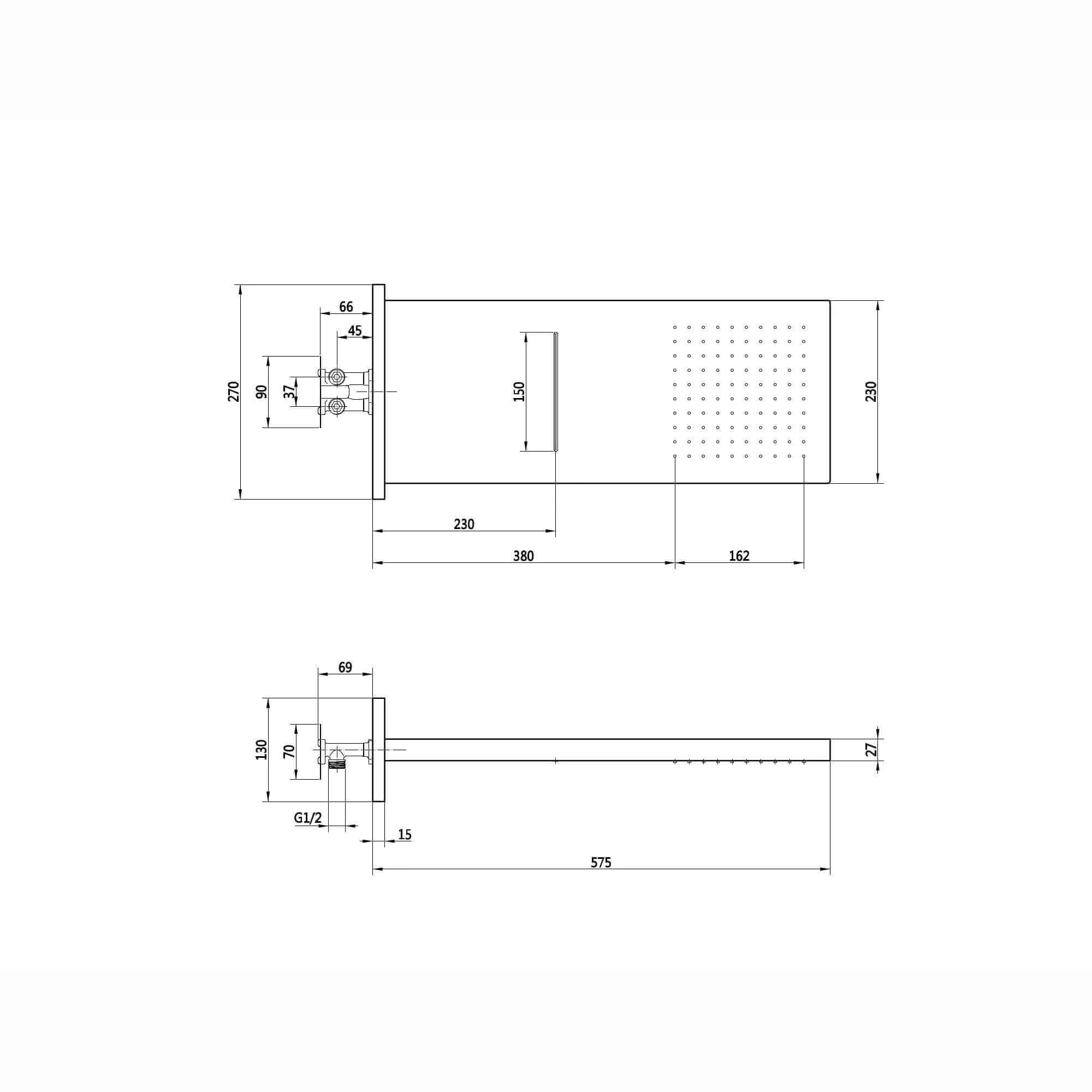 Spello Square Thermostatic Concealed Shower Set with Dual Overhead Shower - Chrome - Image 7
