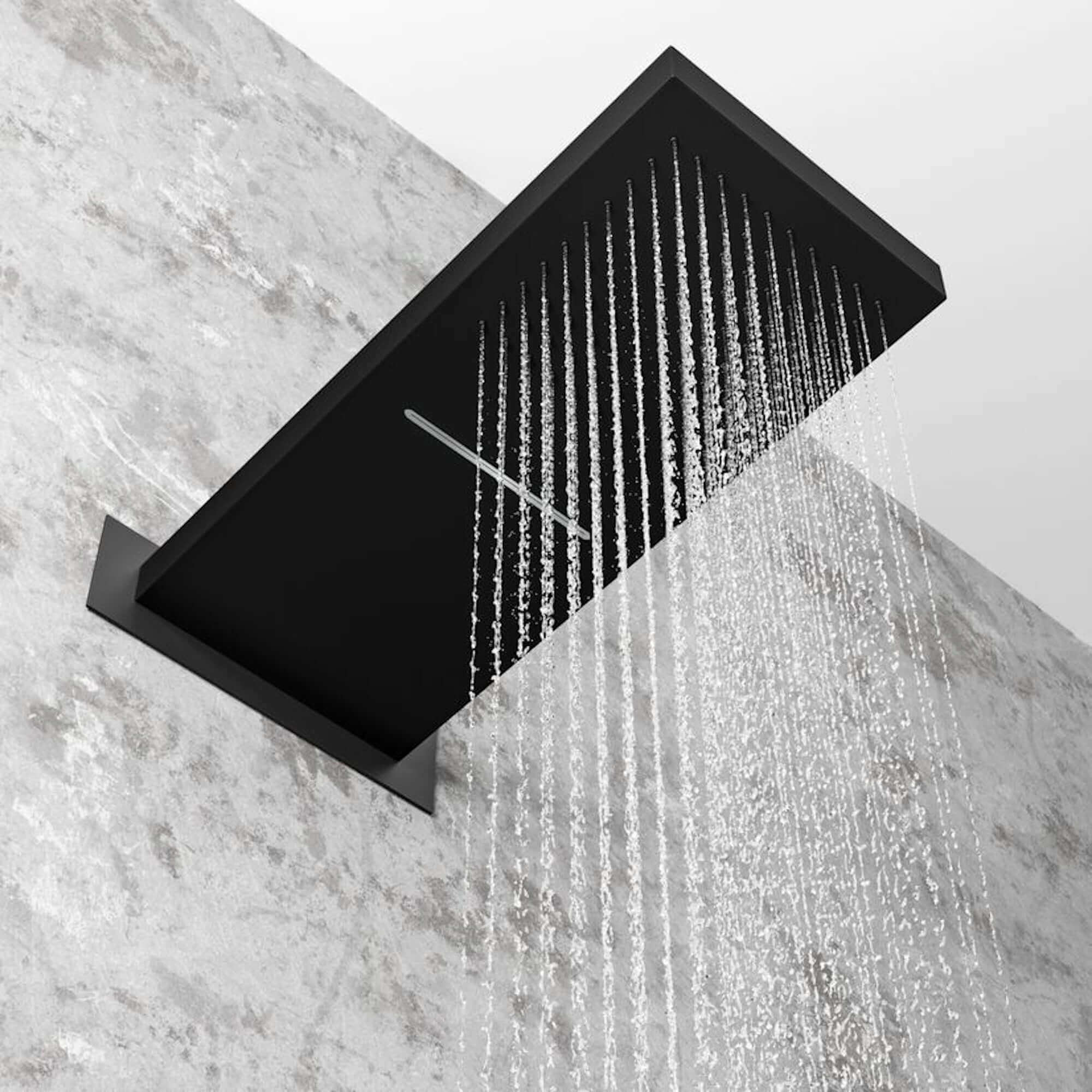 Spello Square Thermostatic Concealed Shower Set with Dual Overhead Shower, Handset Kit - Black - Image 2