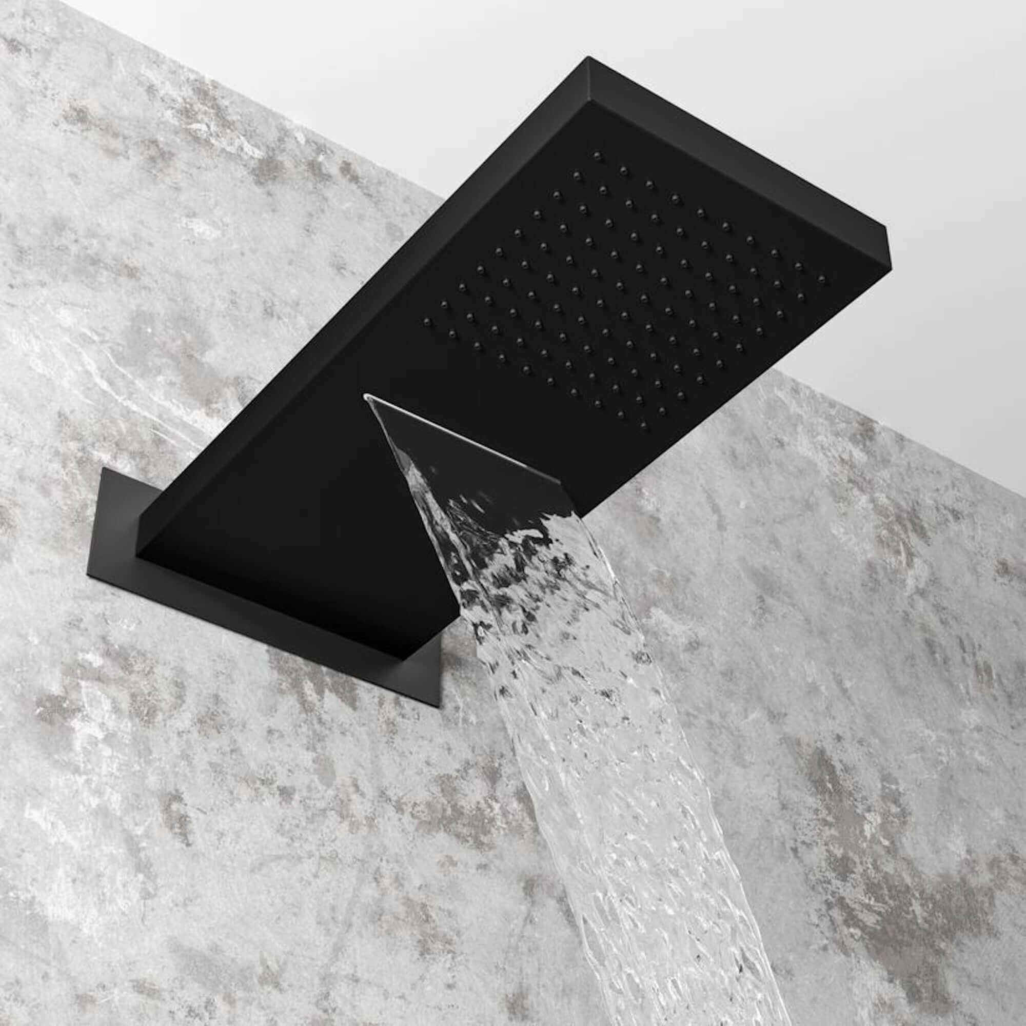 Spello Square Thermostatic Concealed Shower Set with Dual Overhead Shower, Handset Kit - Black - Image 3