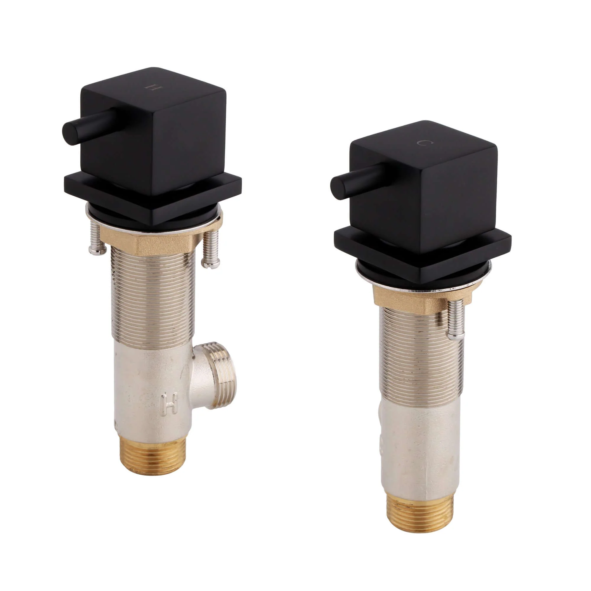 Square 3/4" deck bath side valves (pair) - black - Image 2