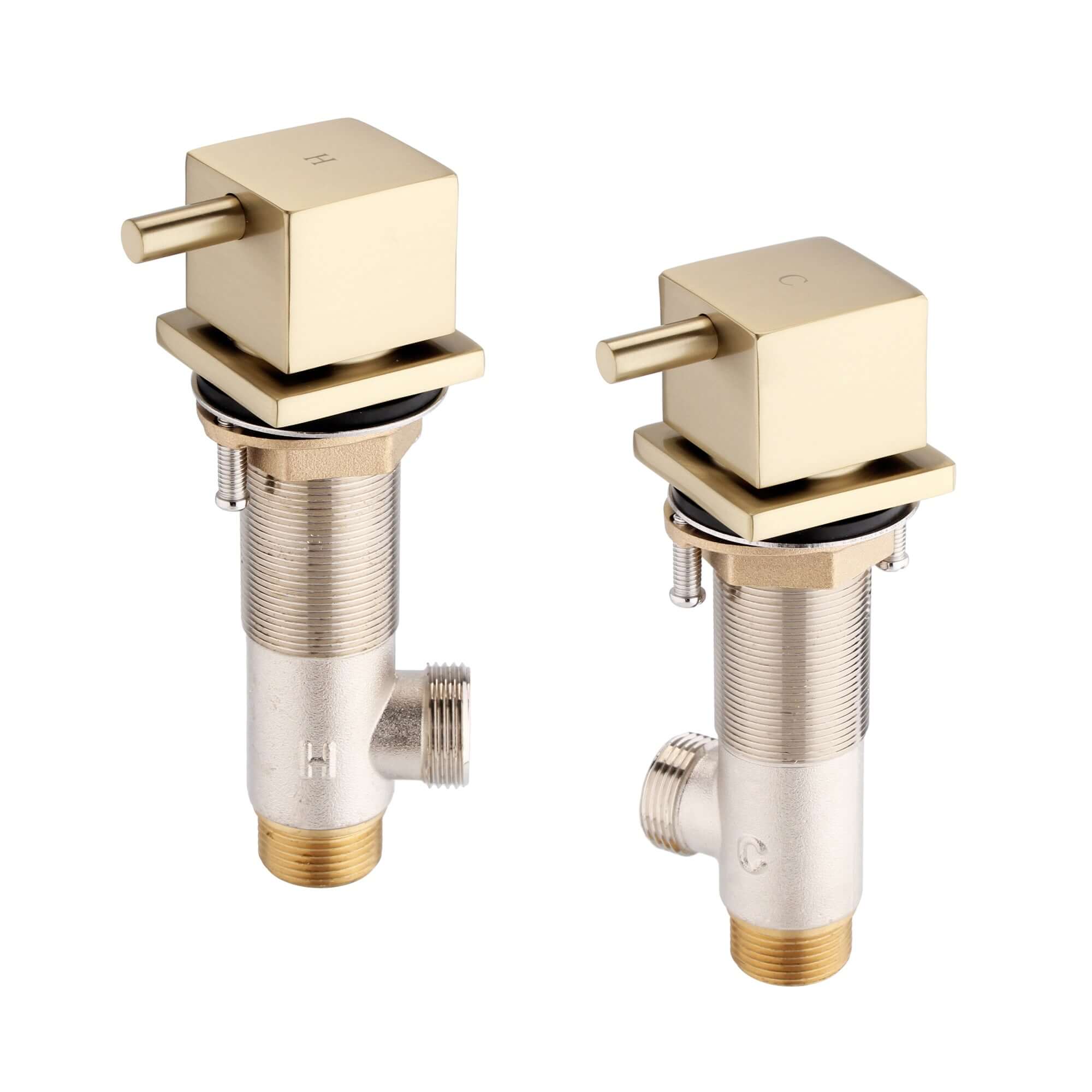 Square 3/4" deck bath side valves (pair) - brushed brass - Image 2