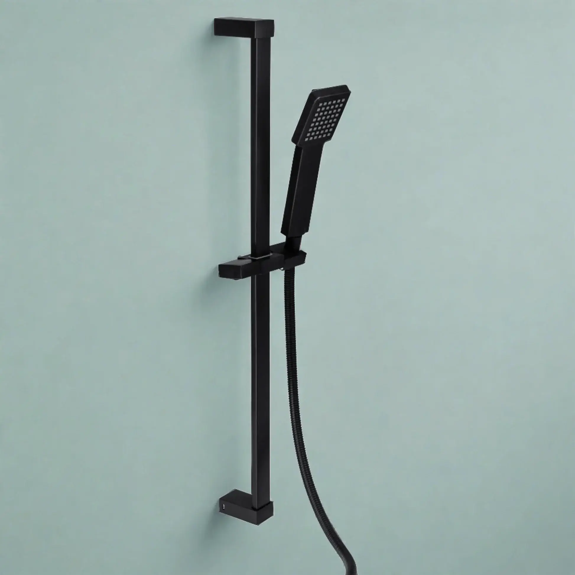 Square contemporary shower slider rail bar with hand shower holder - black - Image 2