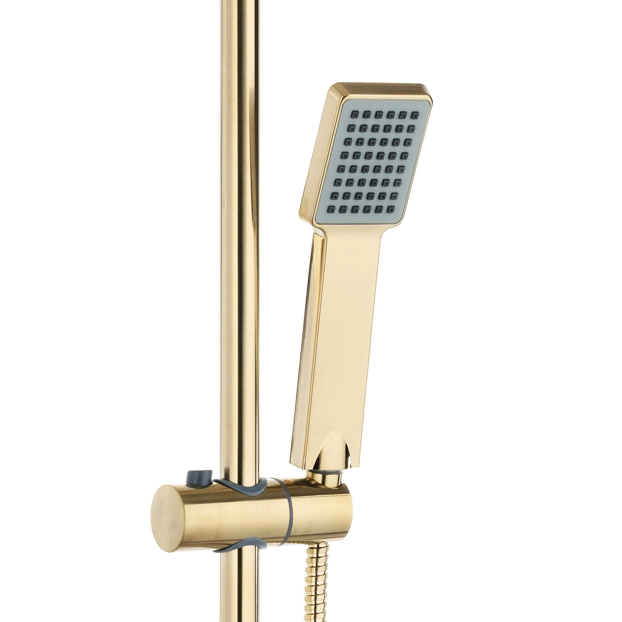 Square dual shower riser rail kit for exposed installation - brushed brass - Image 2