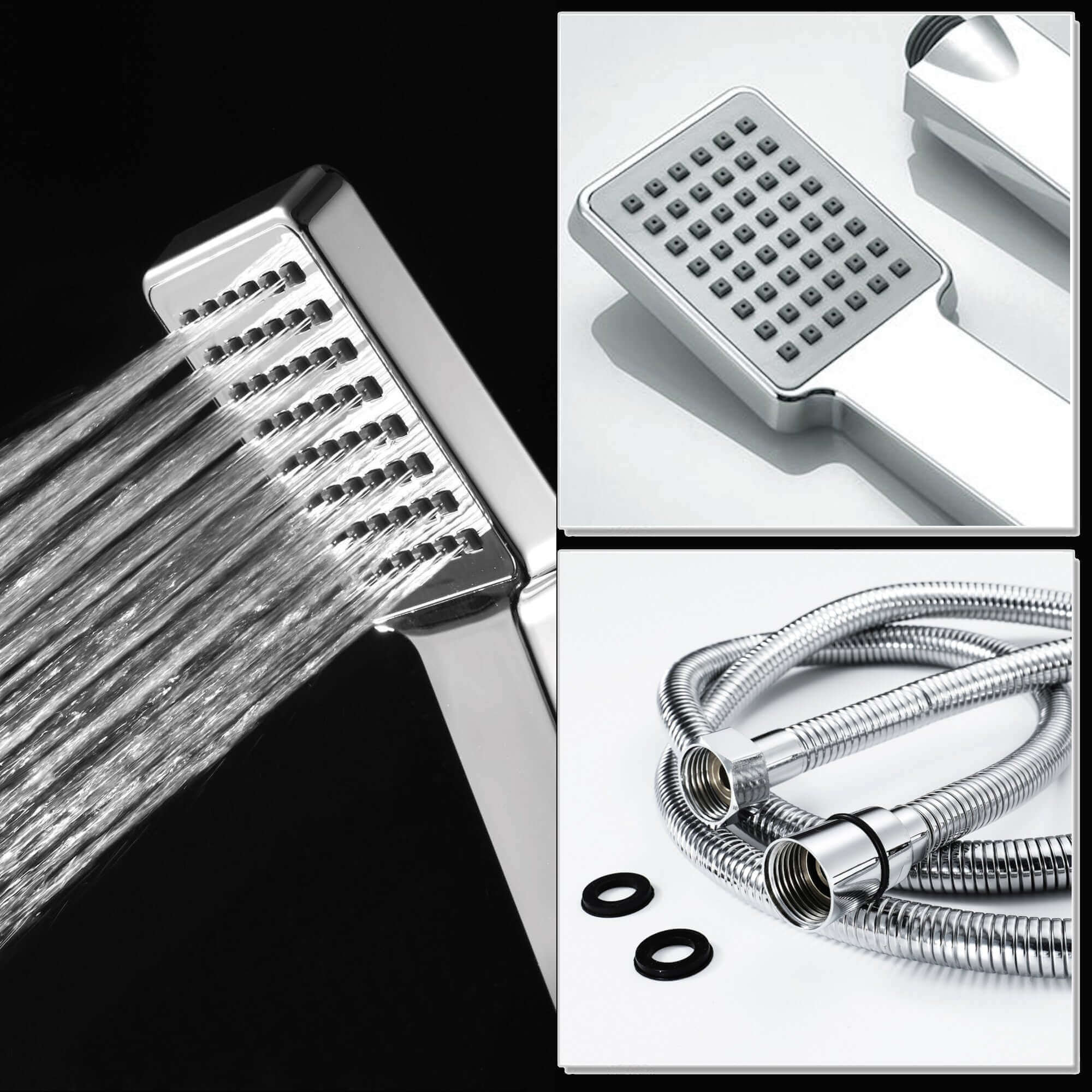 Square Paddle Hand Shower Kit incl. Hose and Wall Bracket - Chrome - Image 2