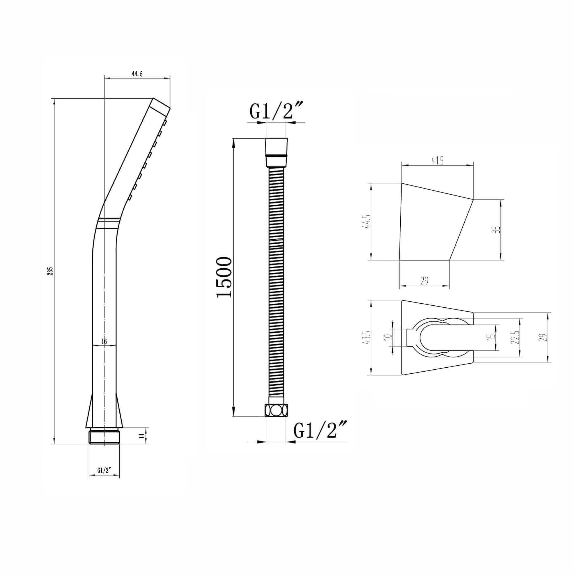 Square Paddle Hand Shower Kit incl. Hose and Wall Bracket - Chrome - Image 7