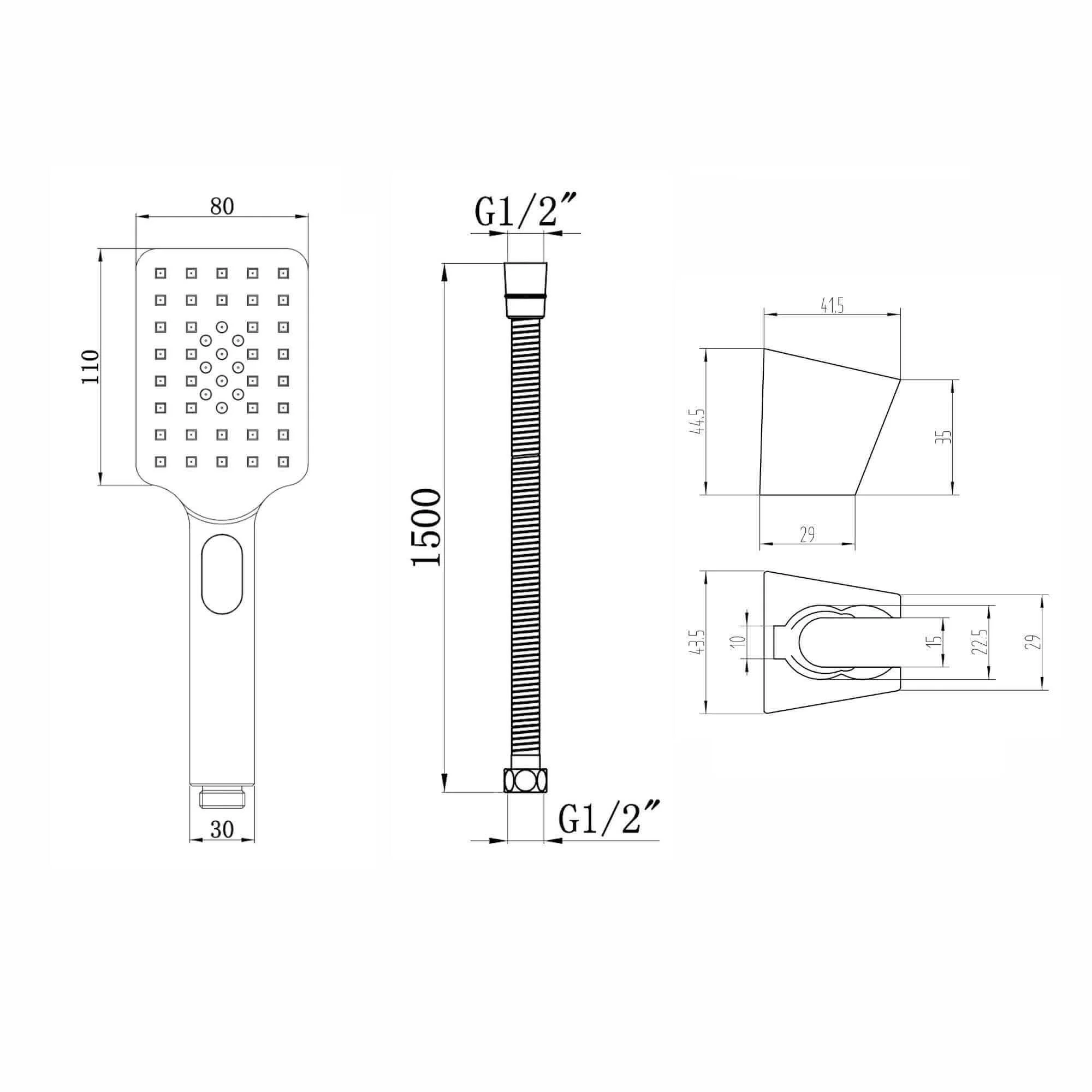 Contemporary Square 3 Function Hand Shower Kit Incl. Hose And Wall Bracket - Chrome - Image 5