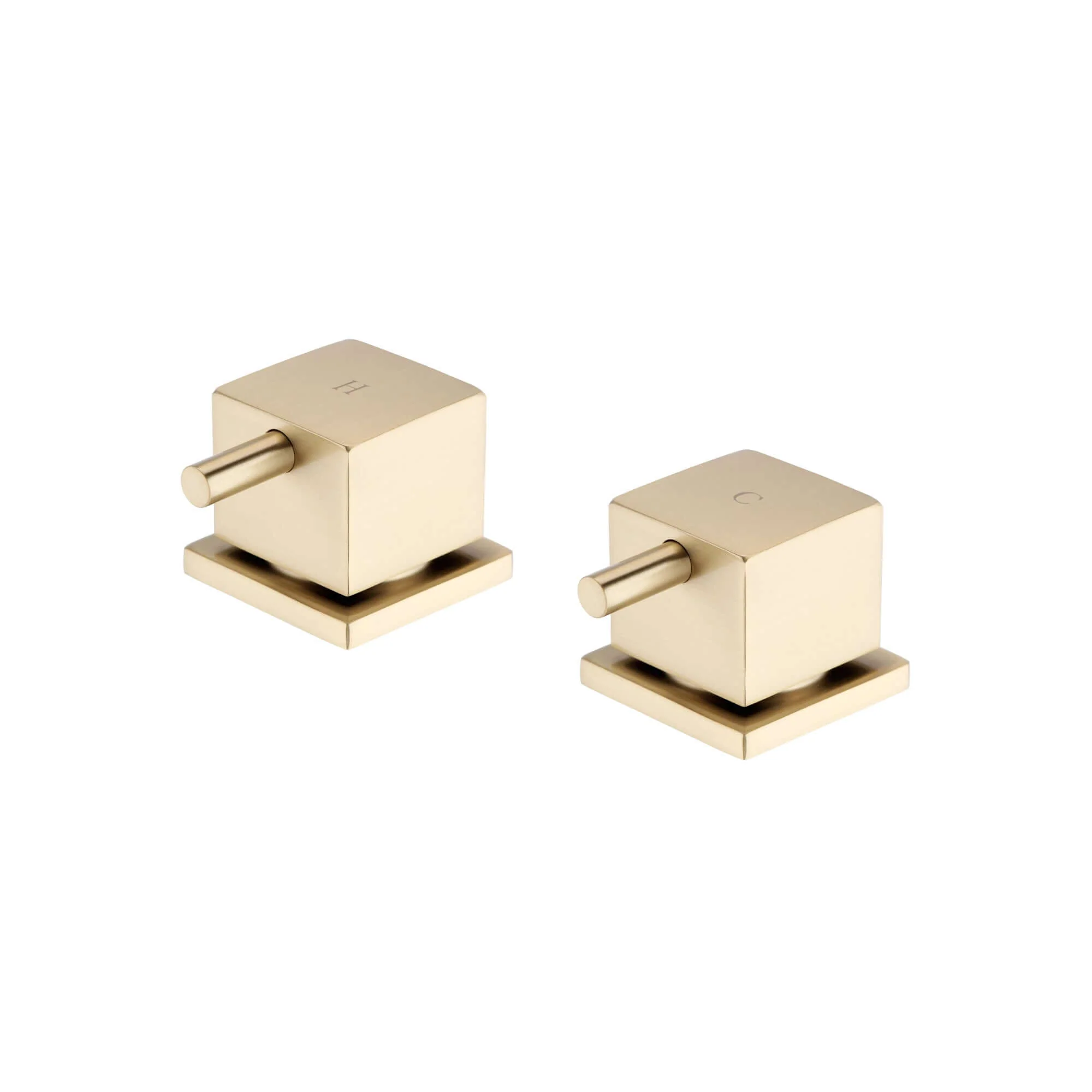 Square overflow bath filler with 3/4" deck bath side valves (pair) - brushed brass - Image 3