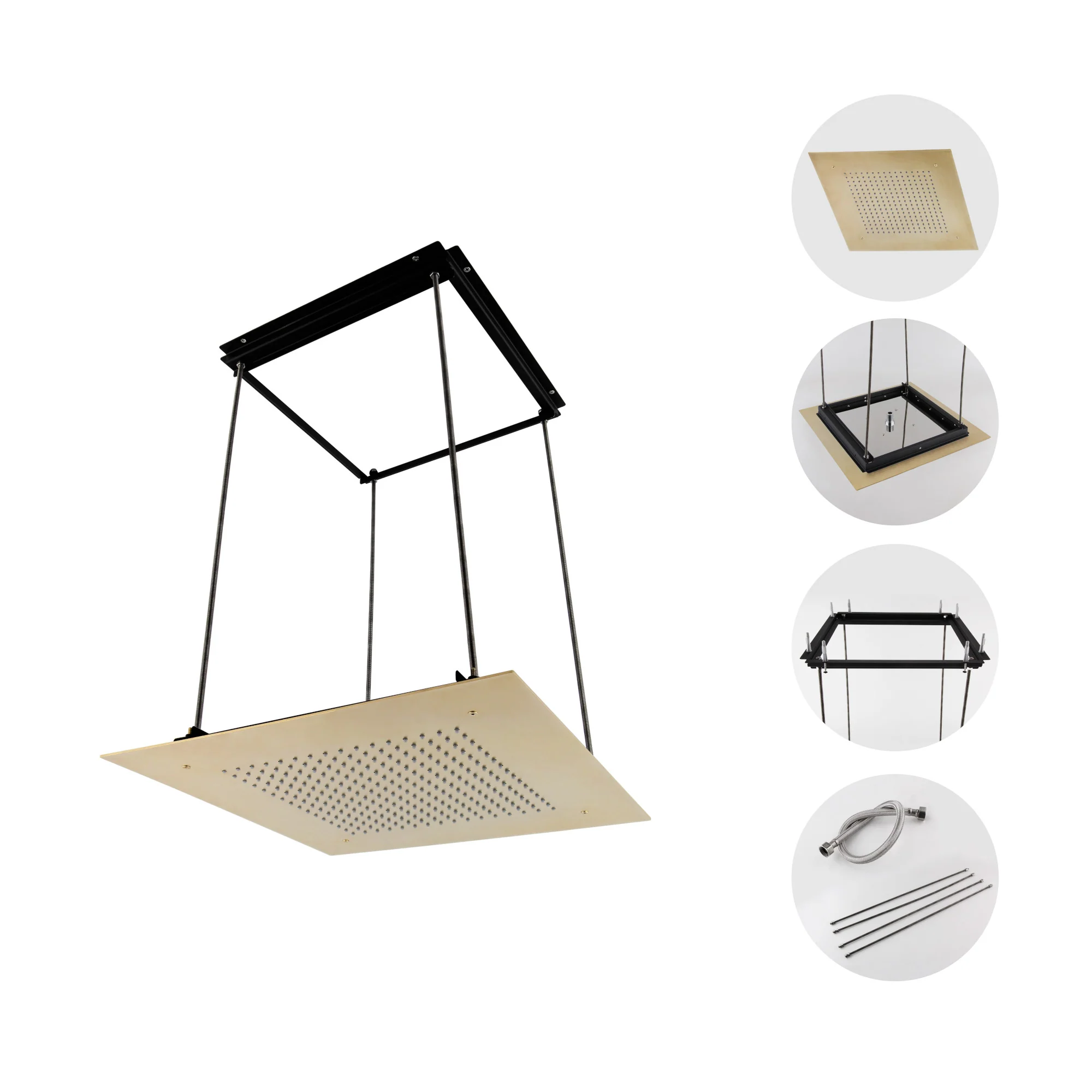 Square recessed 400mm shower head stainless steel - brushed brass - Image 2