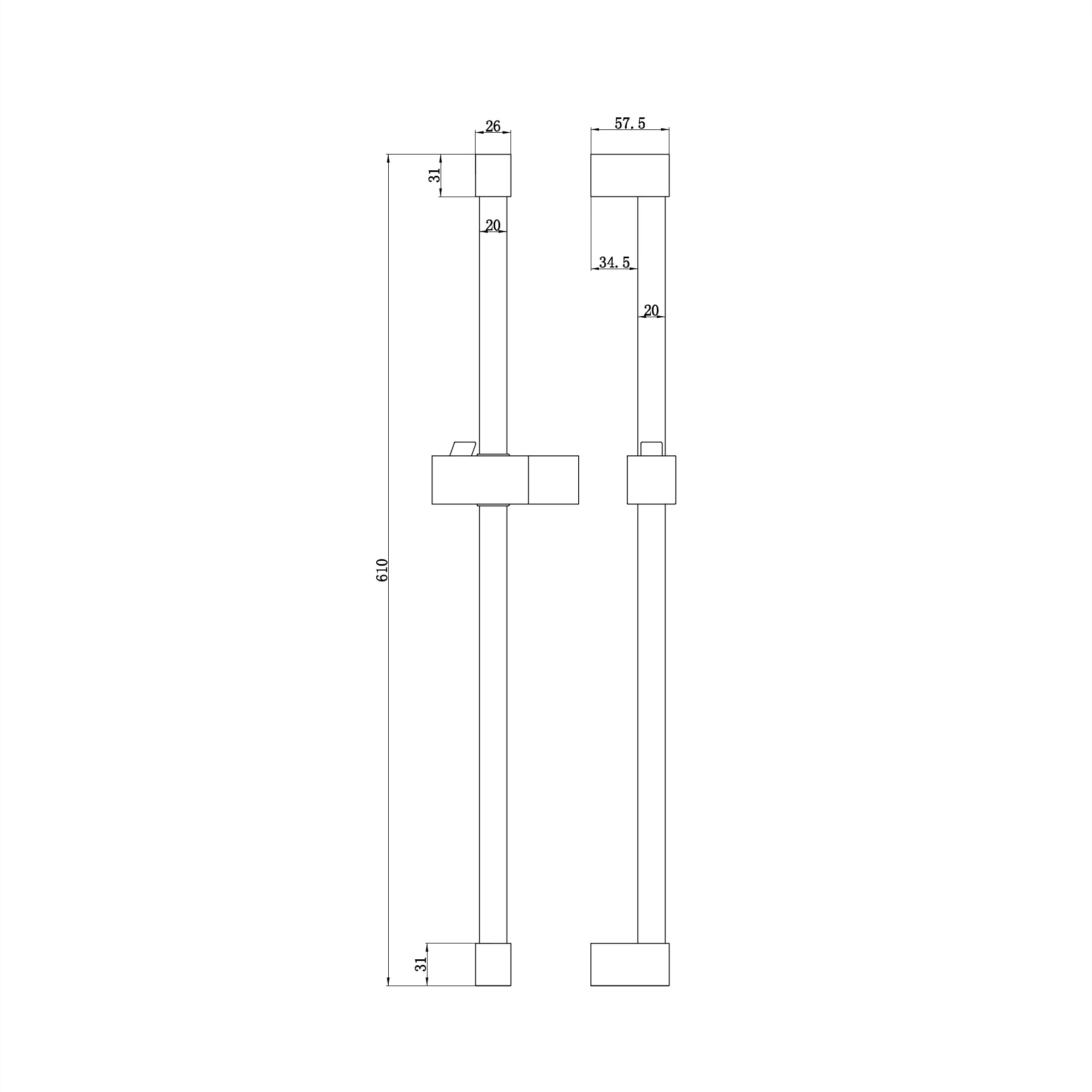 Square shower slider rail bar with hand shower holder - black - Image 2