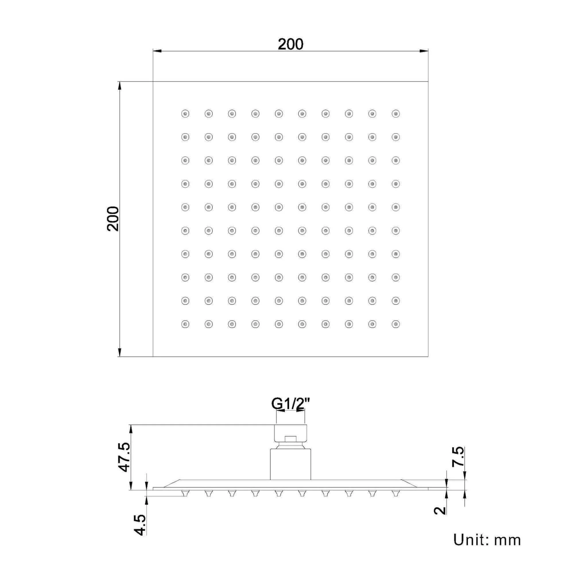 Square ultra slim shower head stainless steel 200mm - chrome - Image 4