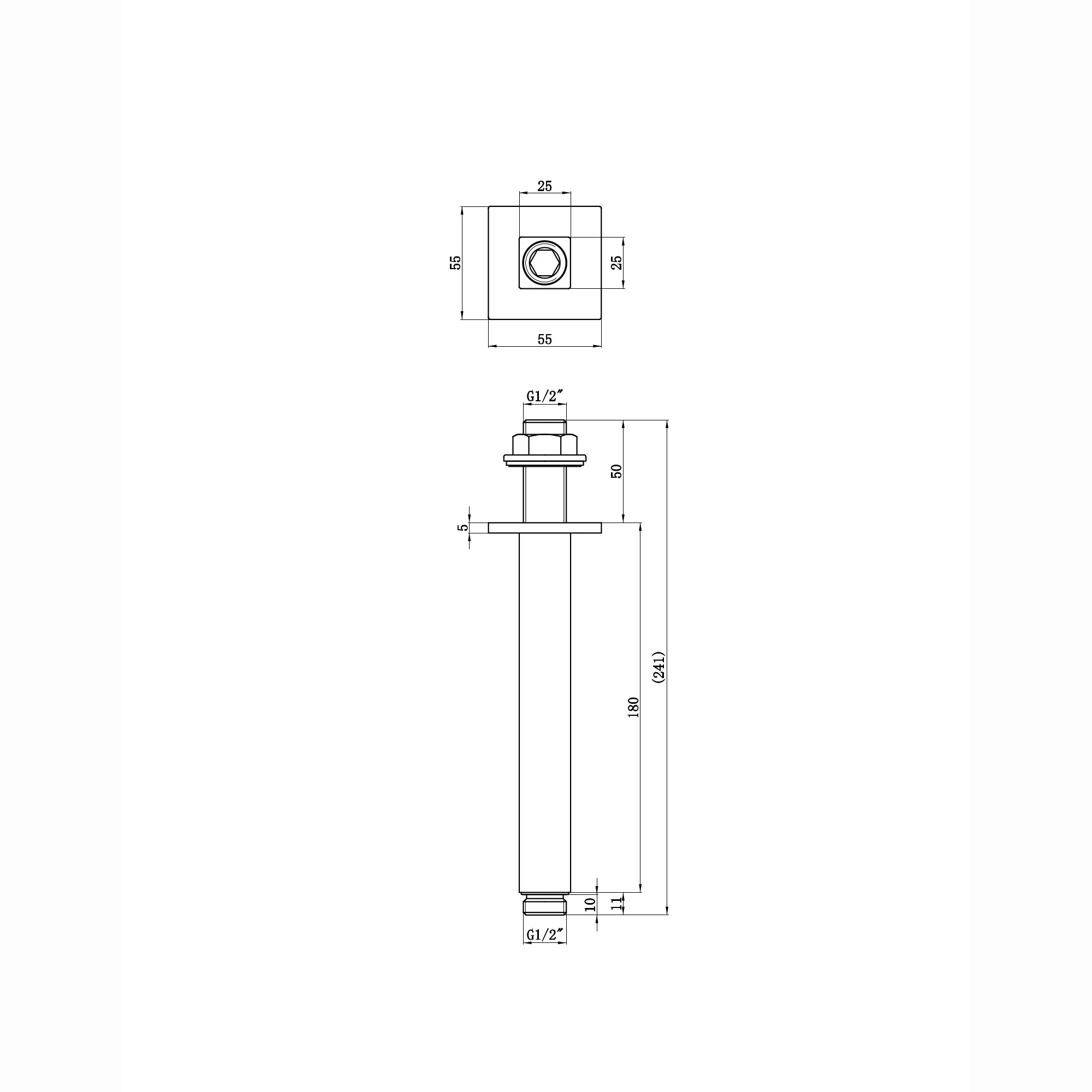 Square vertical shower arm 180mm - brushed brass - Image 2