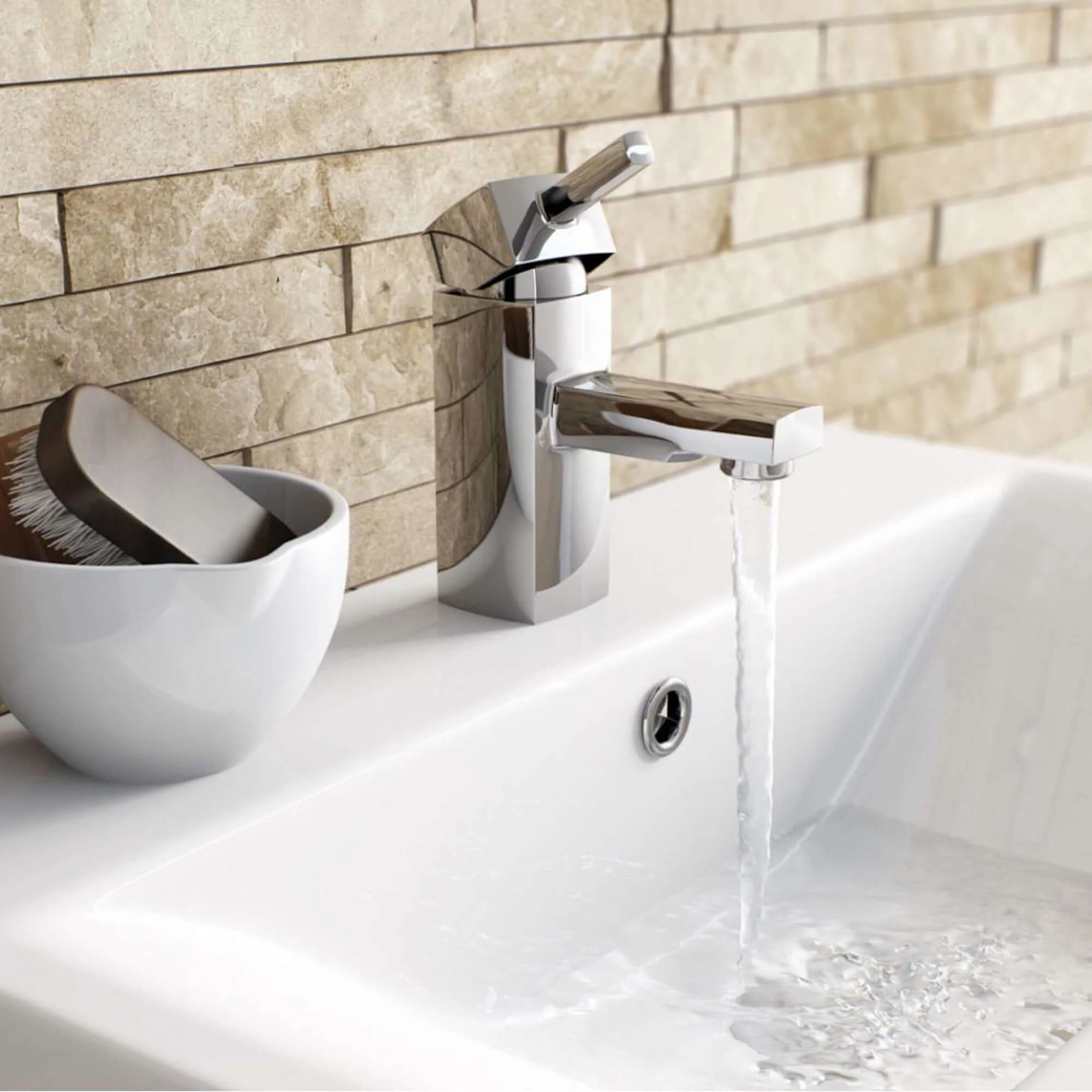 Stella bundle incl. bath shower mixer tap with dual riser rail, basin mixer, bath and basin wastes - chrome - Image 4