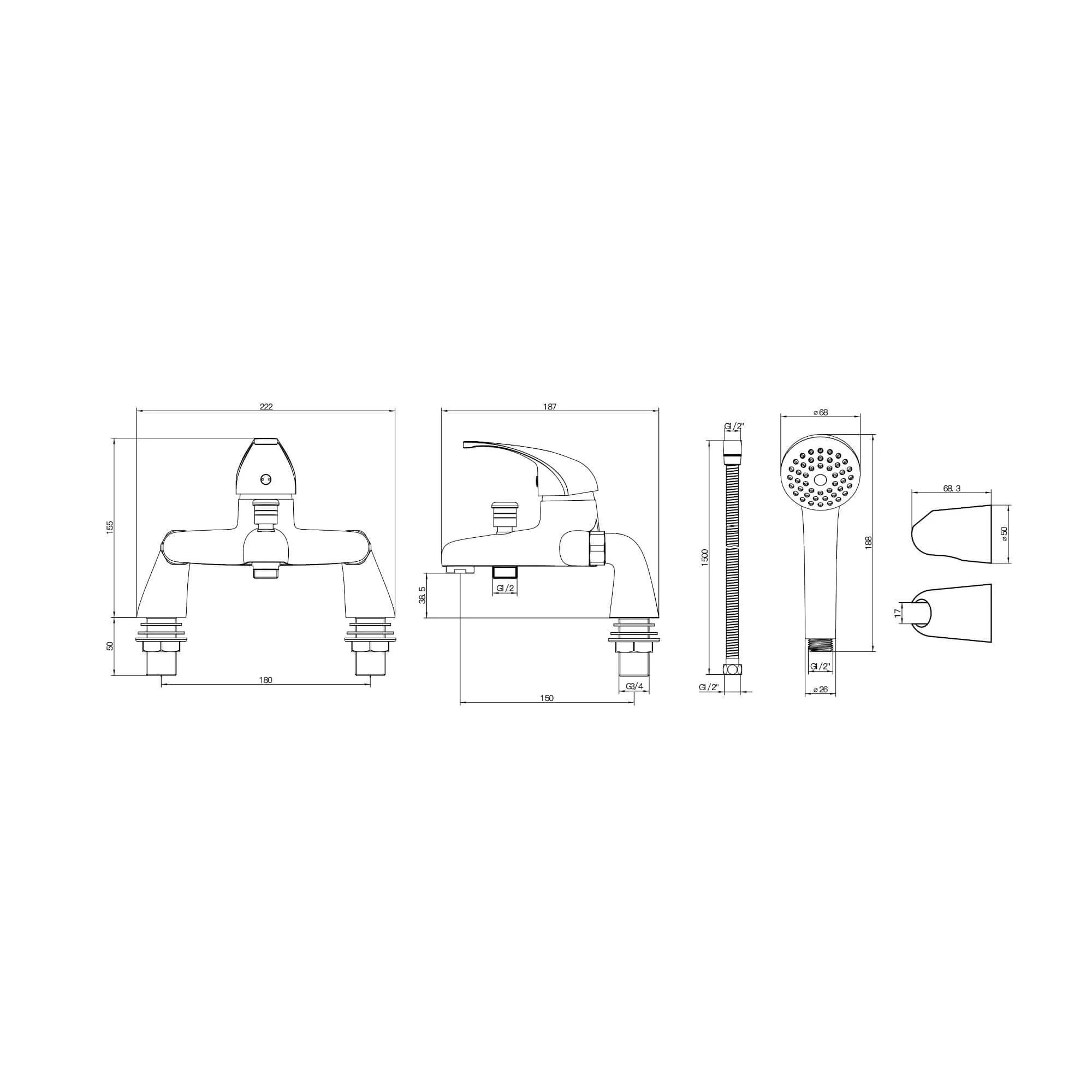 Tate bath shower mixer tap - chrome - Image 6