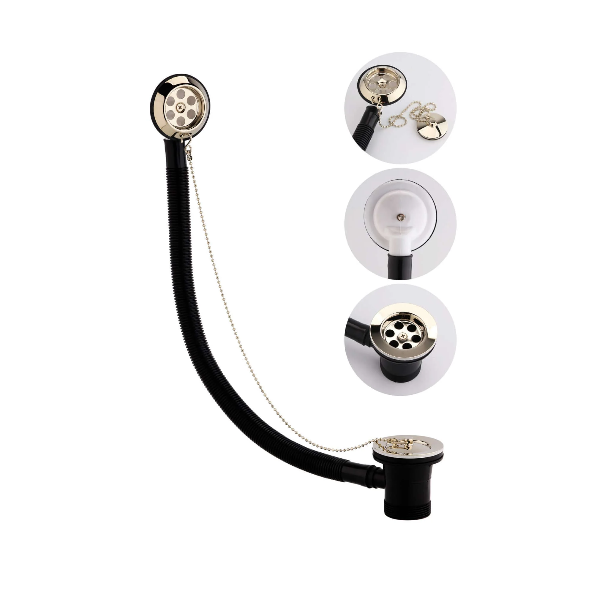 Traditional bath retainer waste & ball chain plug with overflow - gold - Image 2