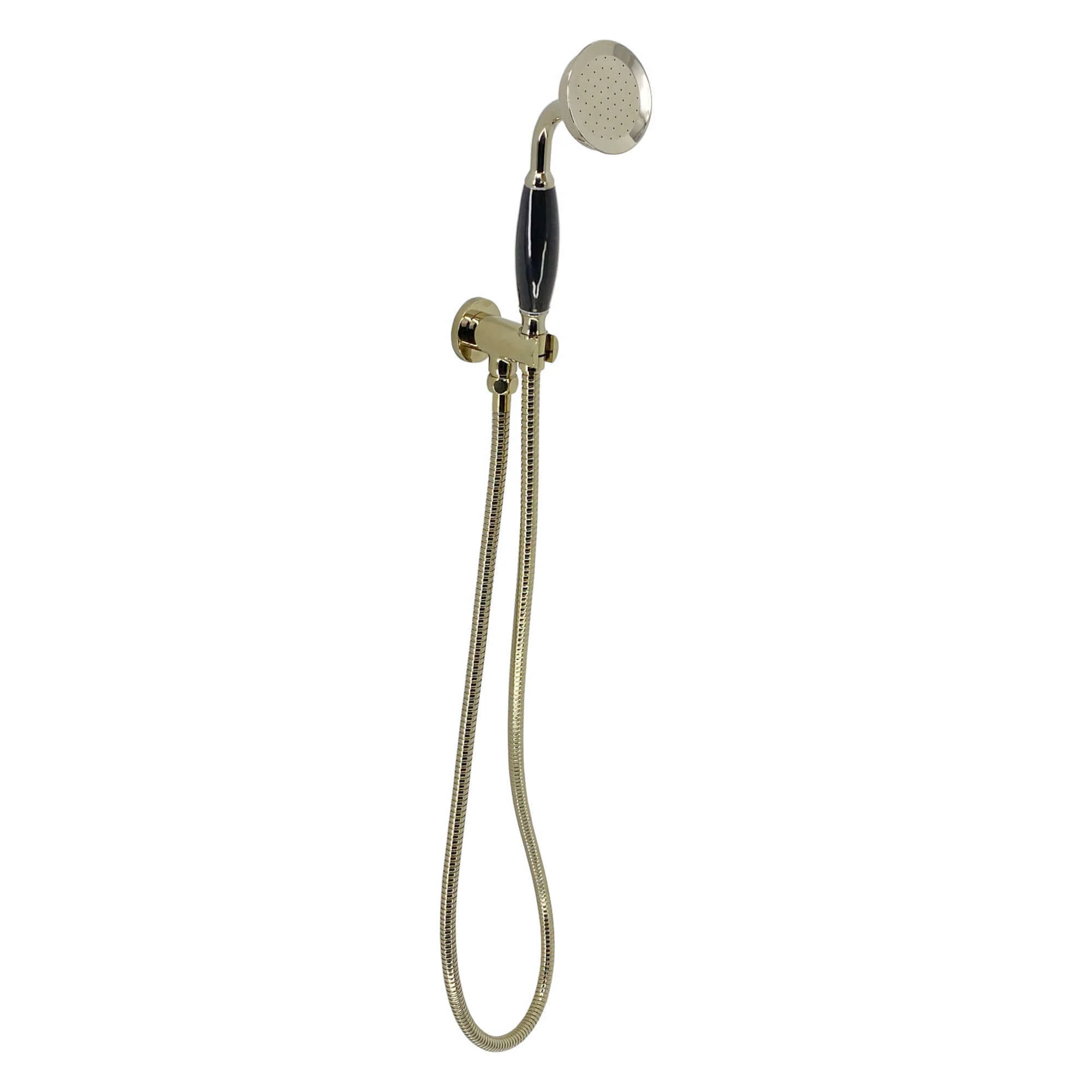 Traditional Brass & Black Ceramic Hand Shower Kit Incl. Hose And Wall Bracket With Outlet - Gold - Image 5