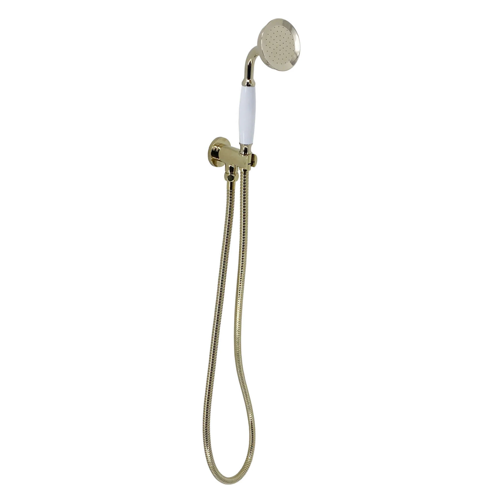 Traditional Brass & White Ceramic Hand Shower Kit Incl. Hose And Wall Bracket With Outlet - Gold - Image 5